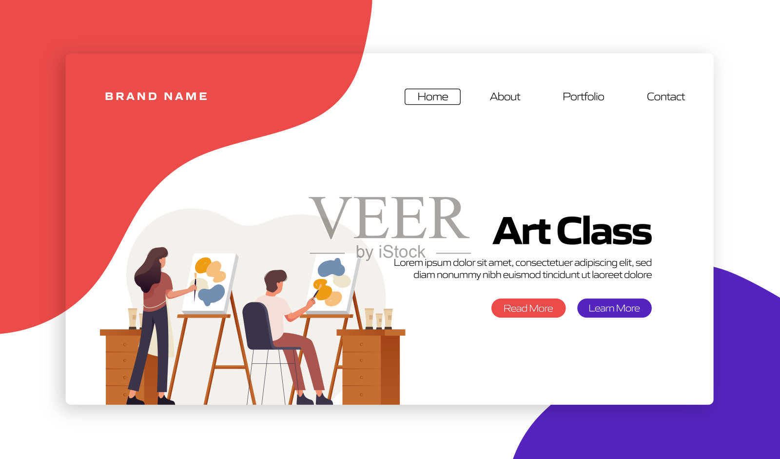 美术课，与教育相关的着陆页面模板矢量插图，网站横幅，广告和营销材料，在线广告，商业演示等。插画图片素材