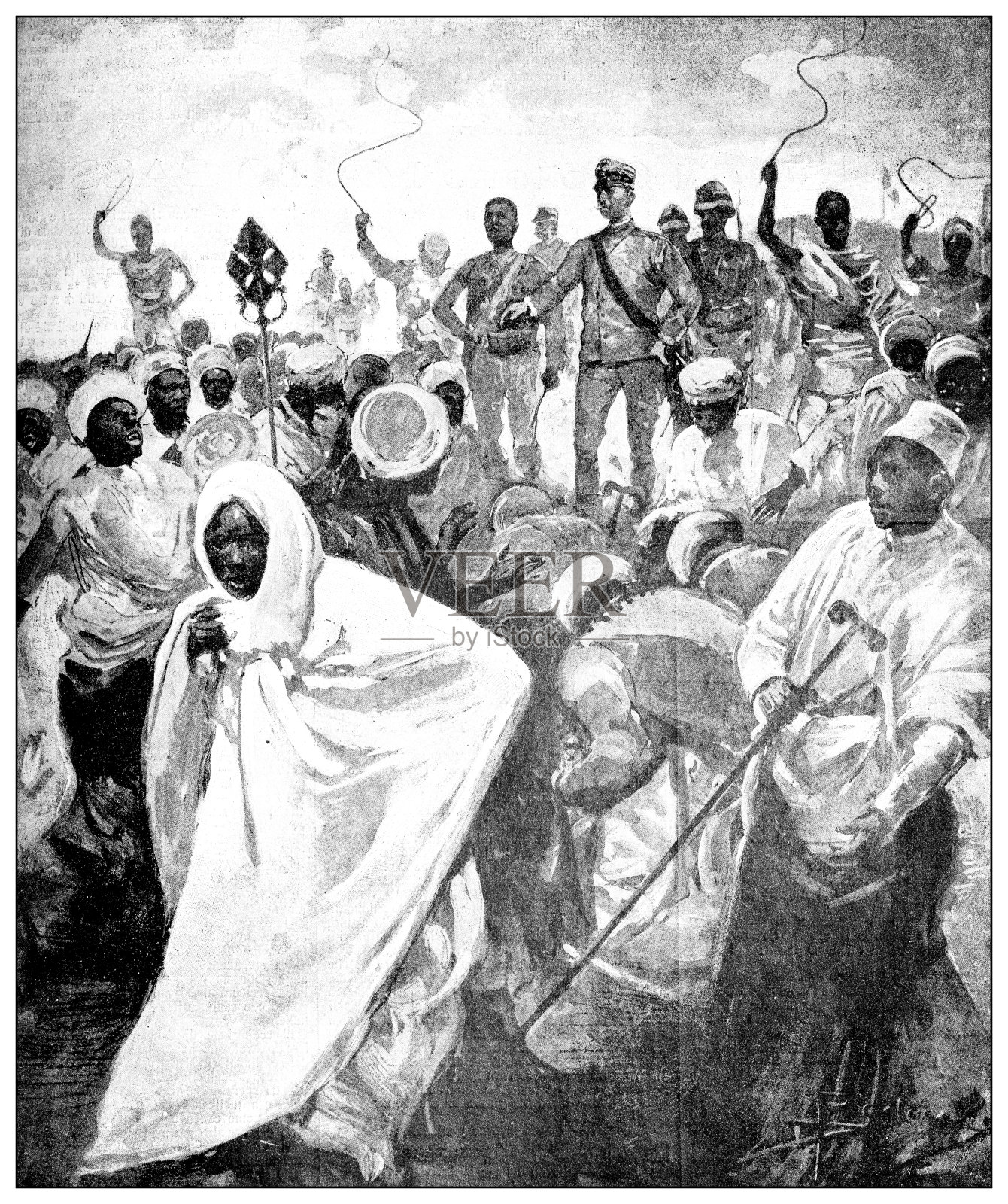 第一次意大利-埃塞俄比亚战争(1895-1896)的古董插图:囚犯释放插画图片素材