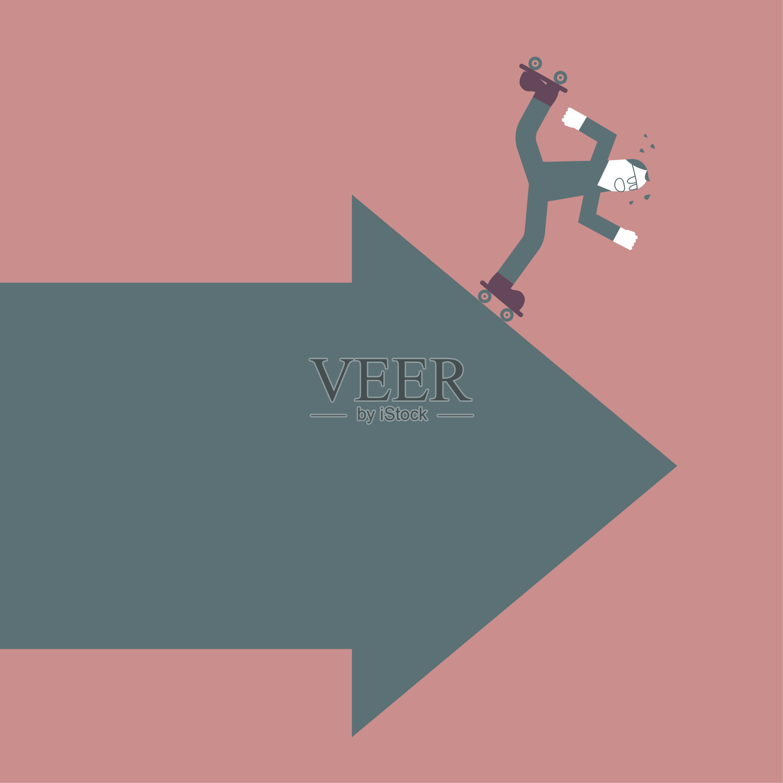 一个男人在箭上滑旱冰。插画图片素材