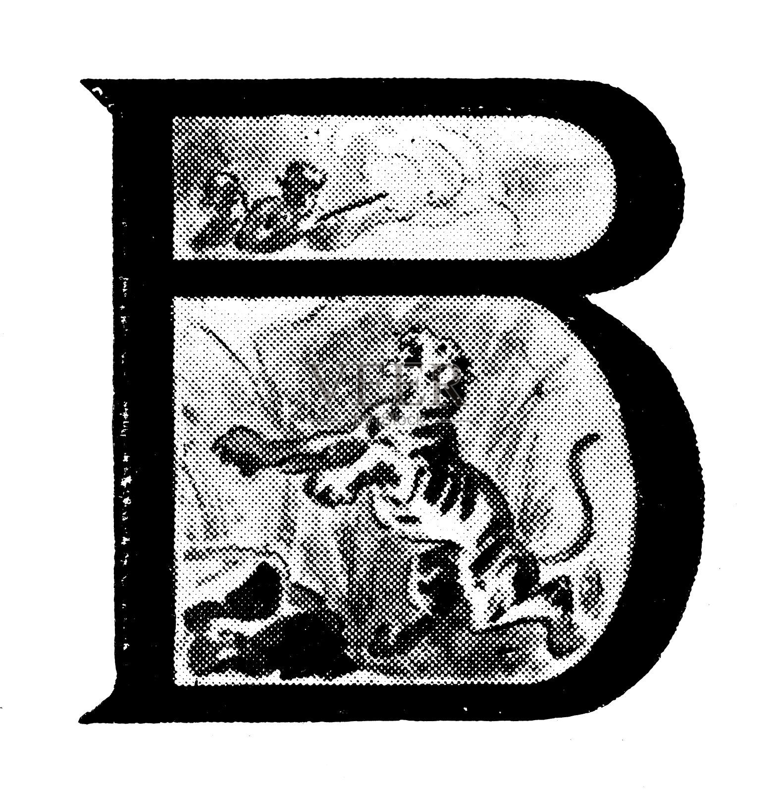 古董插图的体育和休闲活动:大写字母B和老虎狩猎设计元素图片