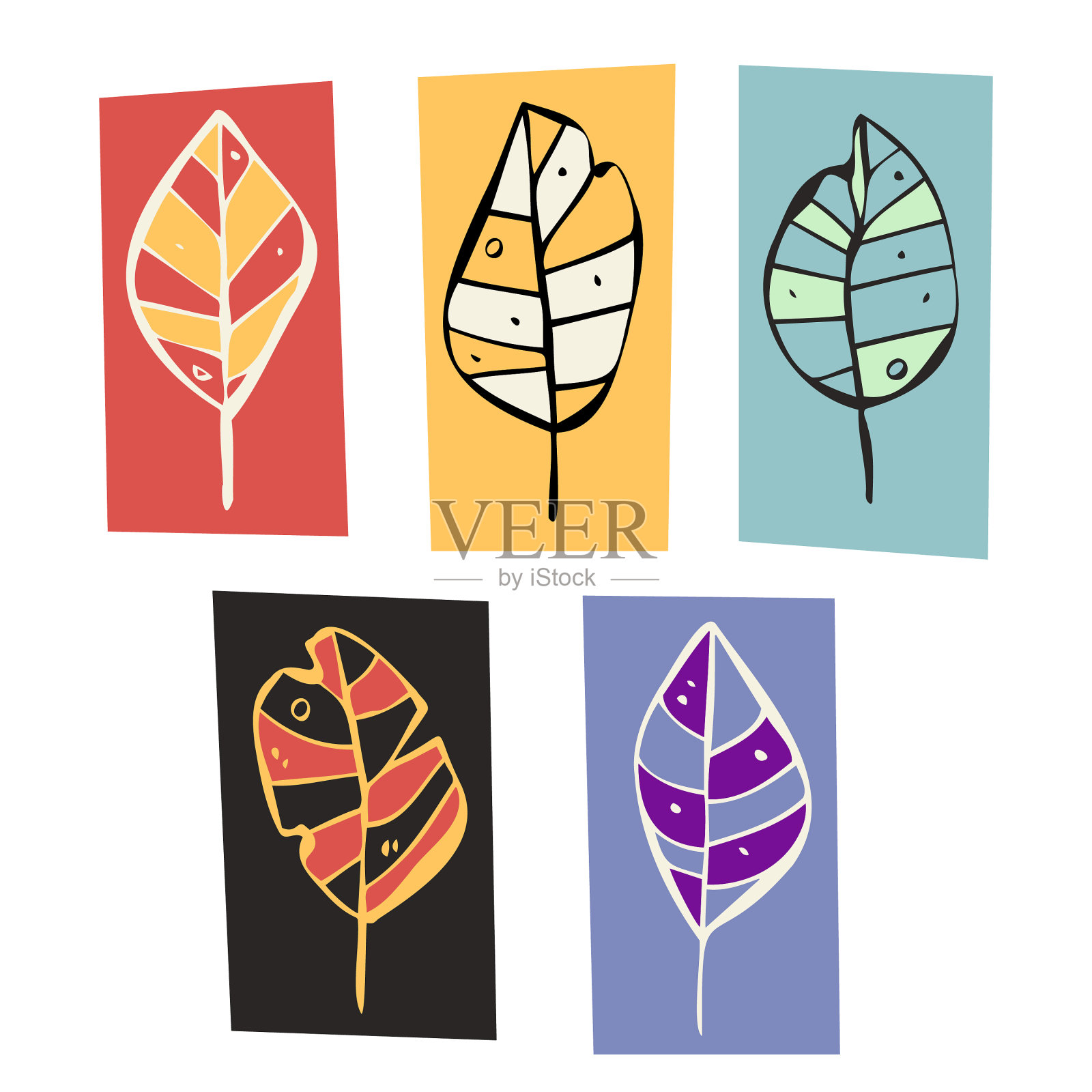 树叶系列色彩鲜艳，卡通风格插图插画图片素材