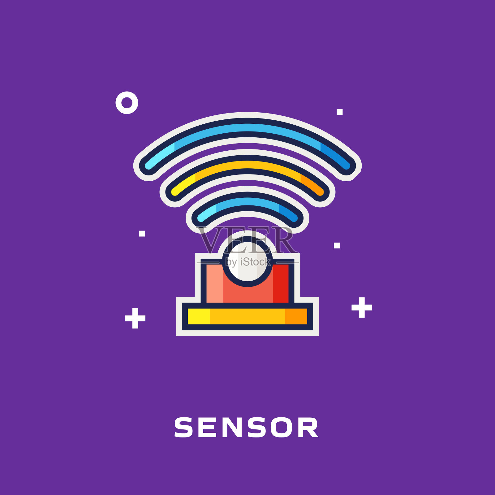 传感器扁平线条图标，轮廓矢量符号插图插画图片素材