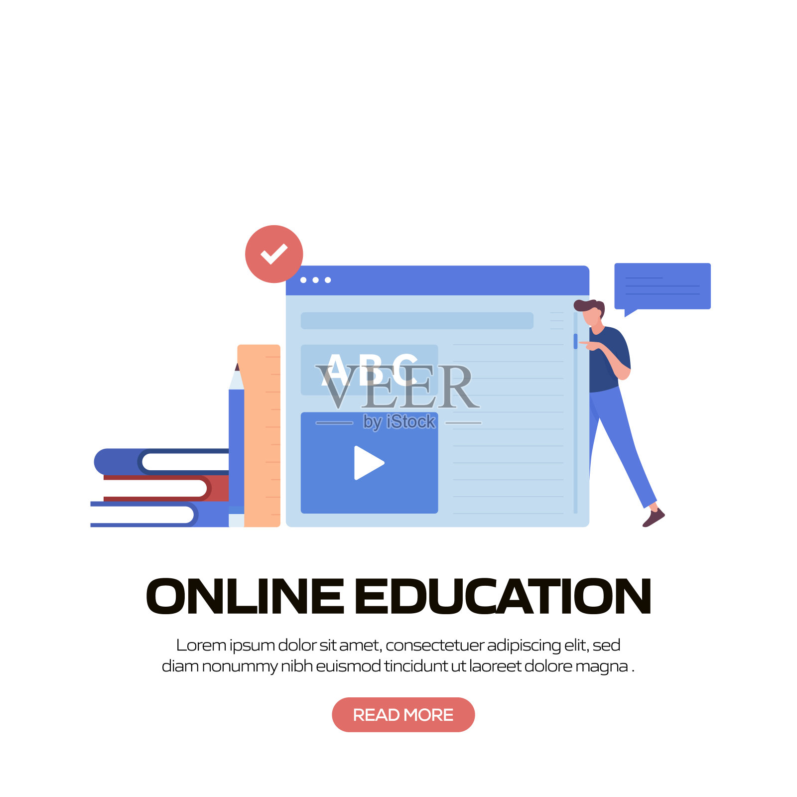 在线教育、电子学习、远程教育、网站横幅、广告和营销材料、在线广告、商业演示等概念矢量插图。插画图片素材