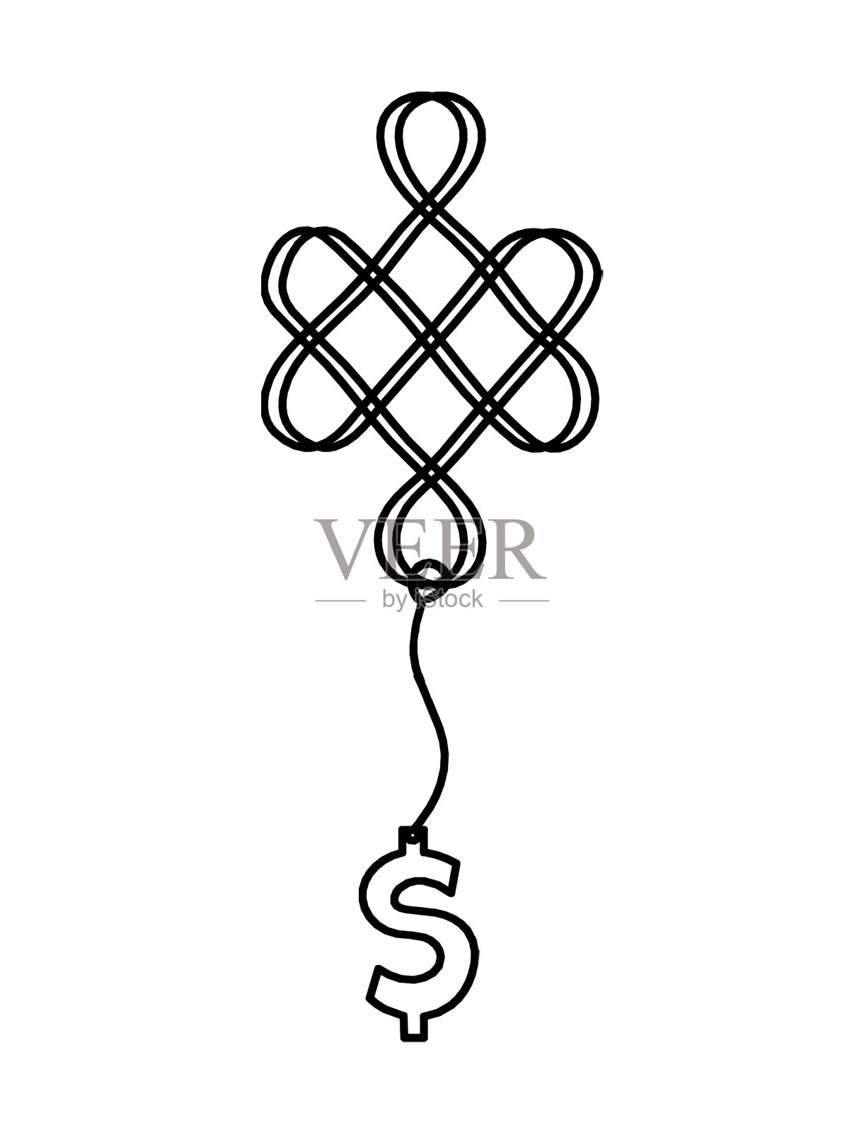 以美元为线画在白色上的无尽吉祥结标志插画图片素材