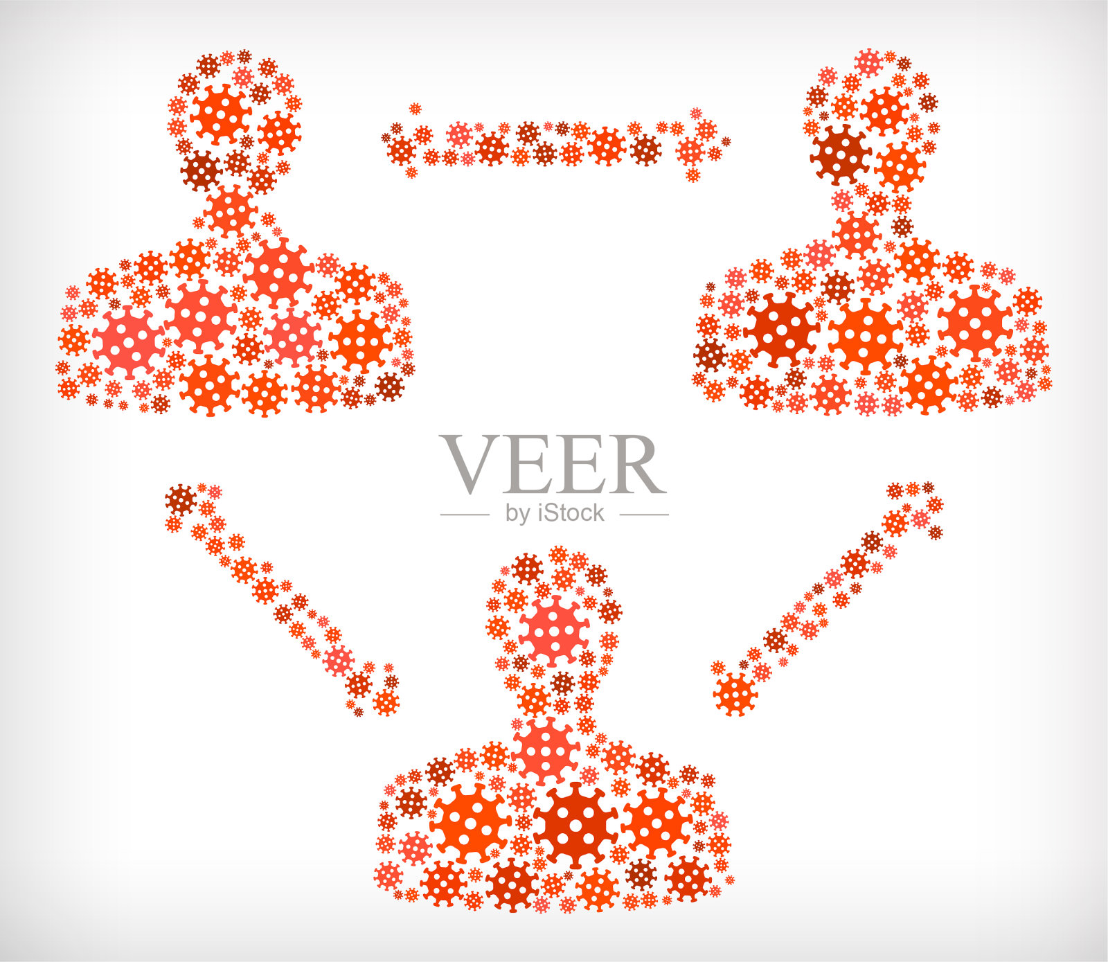 三个人通过箭头连接流感冠状病毒图标模式插画图片素材