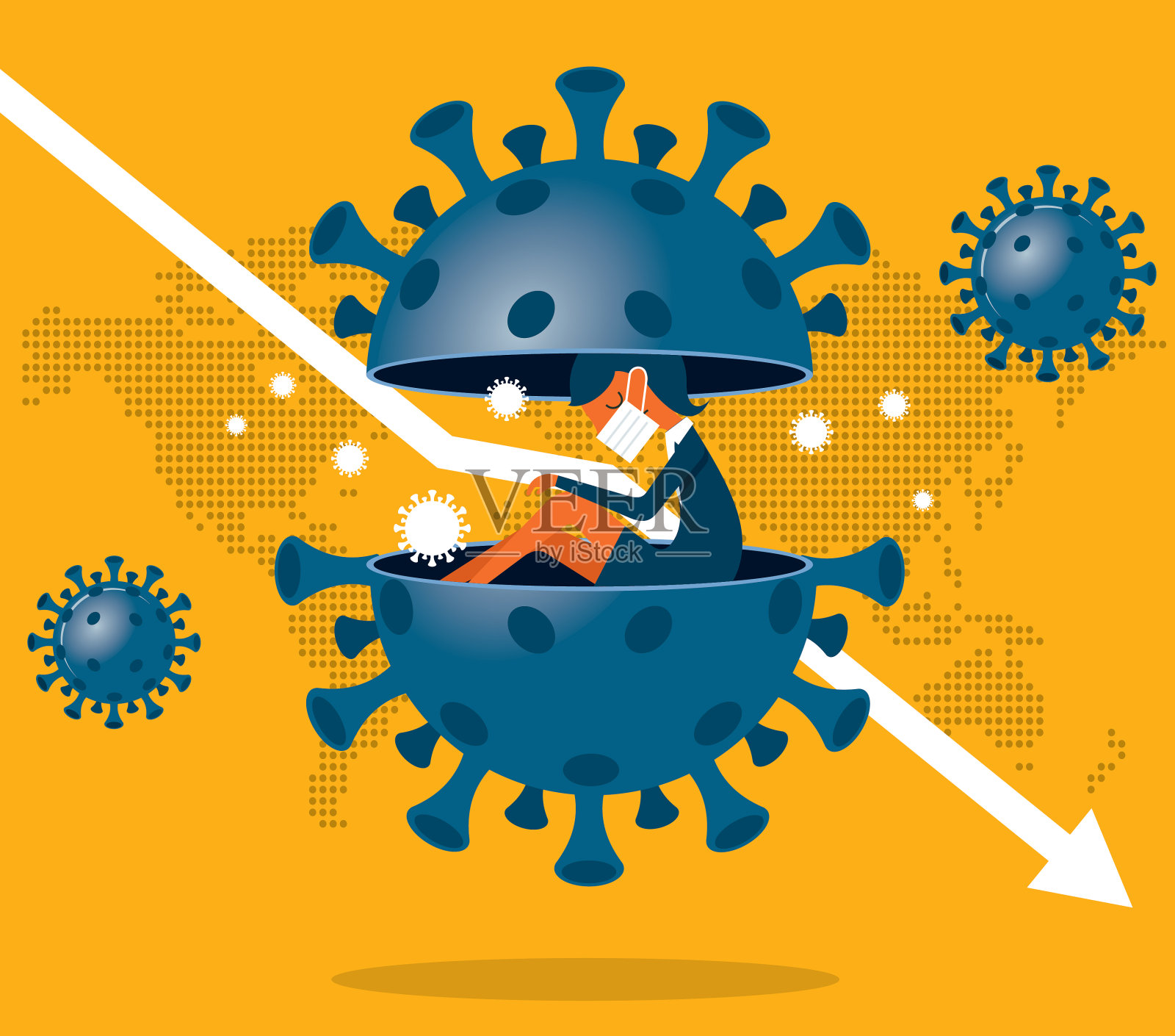 冠状病毒-隔离-女商人插画图片素材