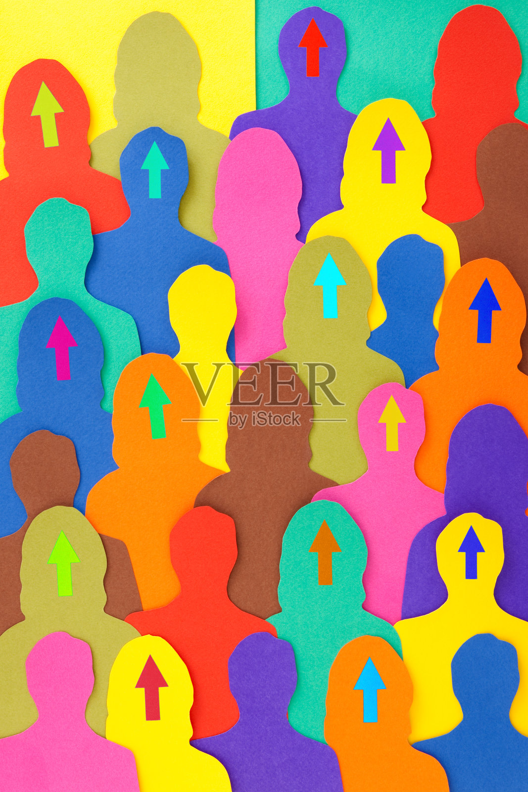 箭头指向上方的人群插画图片素材