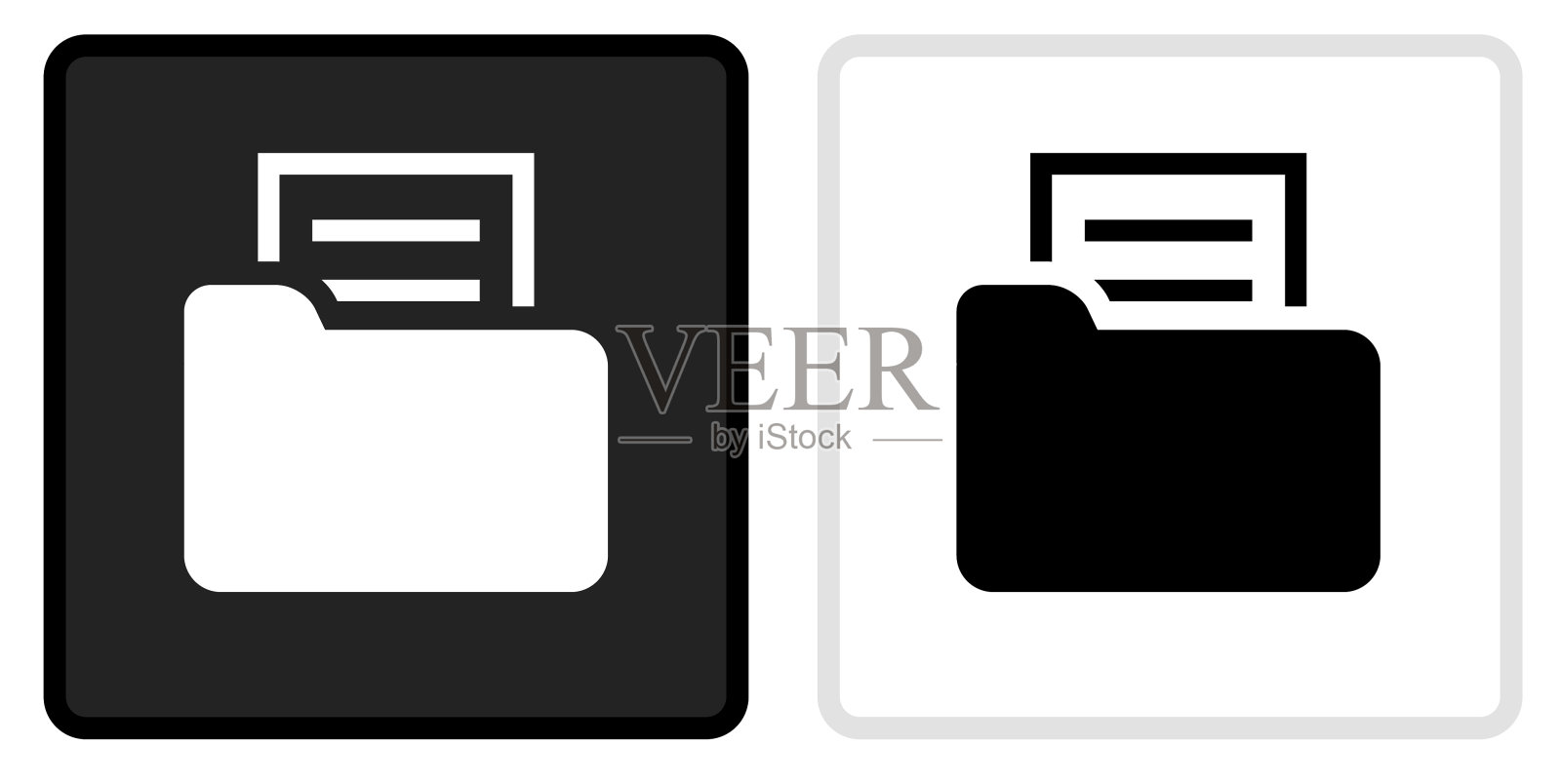 文件夹和文档图标上的黑色按钮与白色滚动插画图片素材