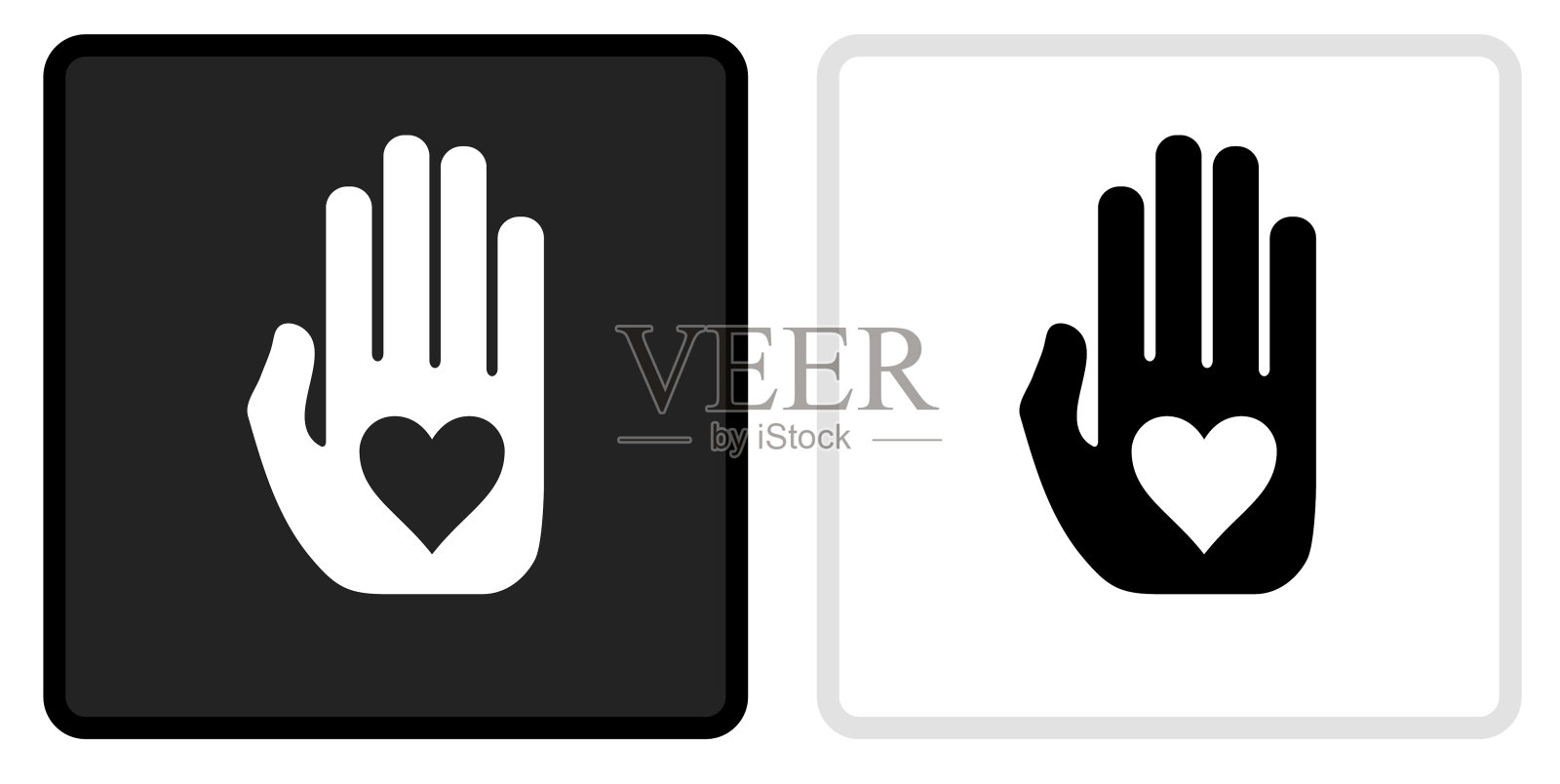 爱之手图标上的黑色按钮与白色翻转插画图片素材