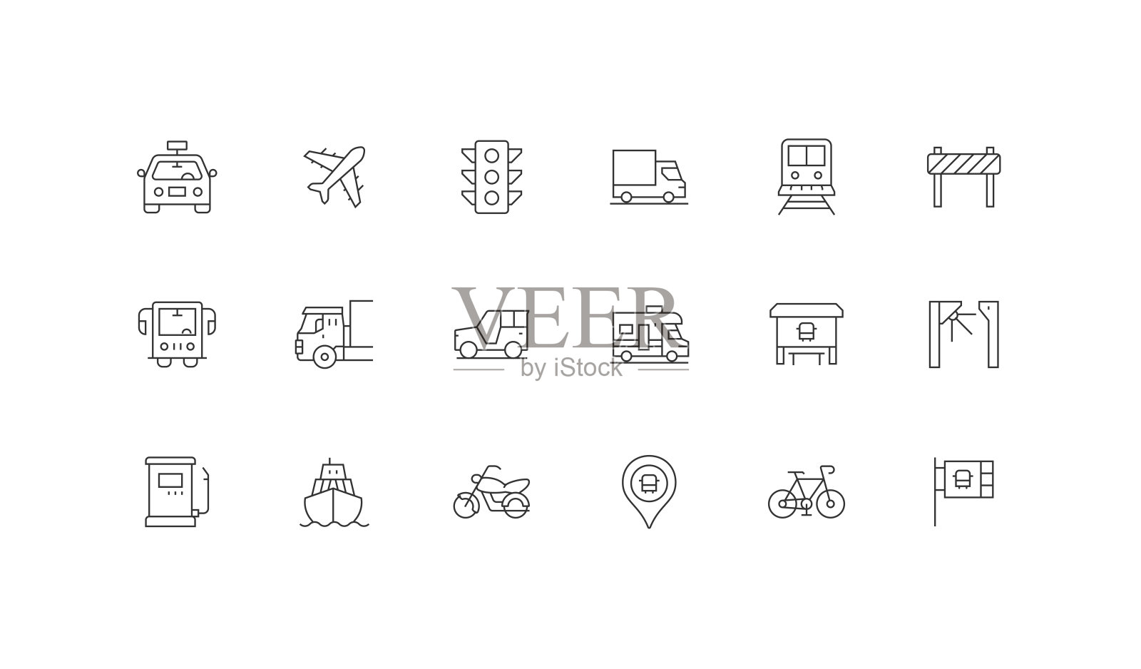 出租车，飞机，交通灯，卡车，道路工程图标插画图片素材