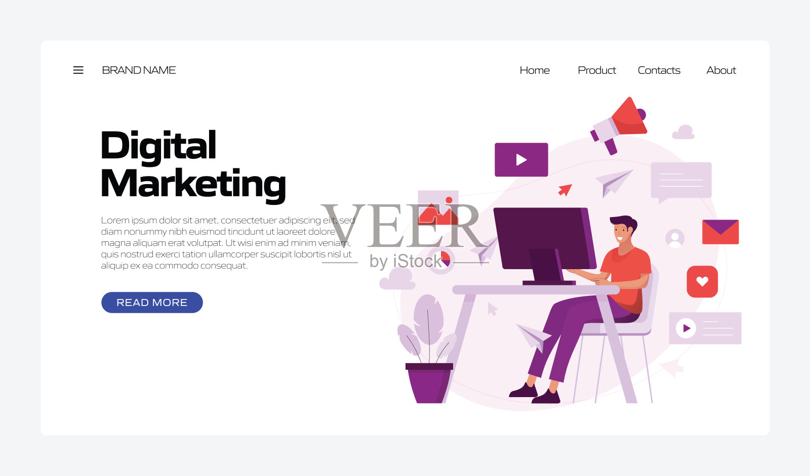 数字营销概念矢量插图登陆页模板，网站横幅，广告和营销材料，在线广告，业务演示等。插画图片素材