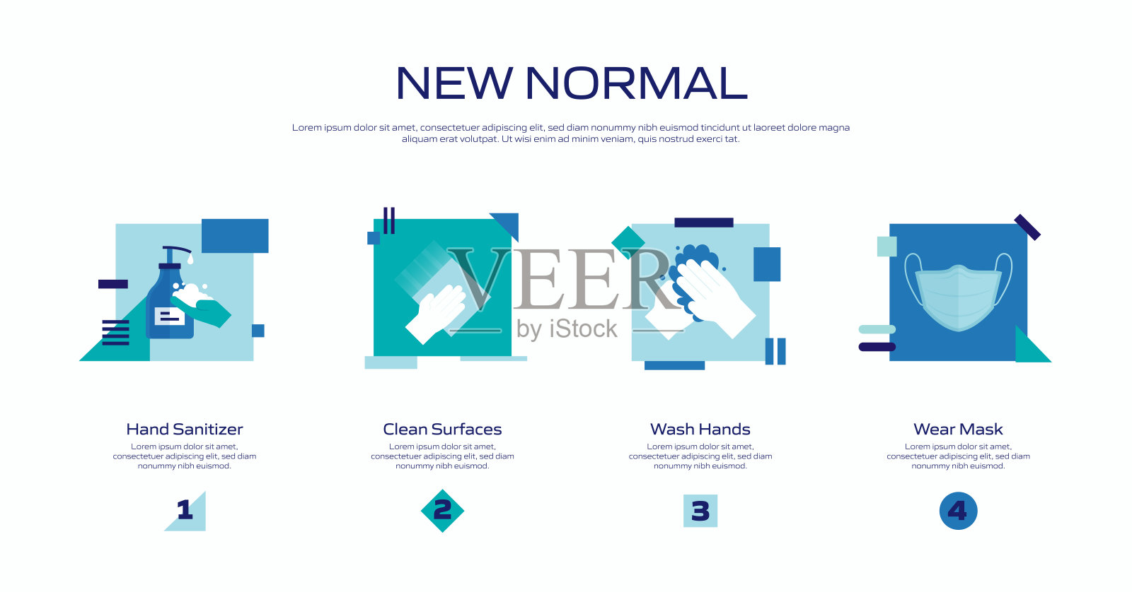 新常态概念平面图标，平面设计矢量符号插图。Covid-19冠状病毒插画图片素材