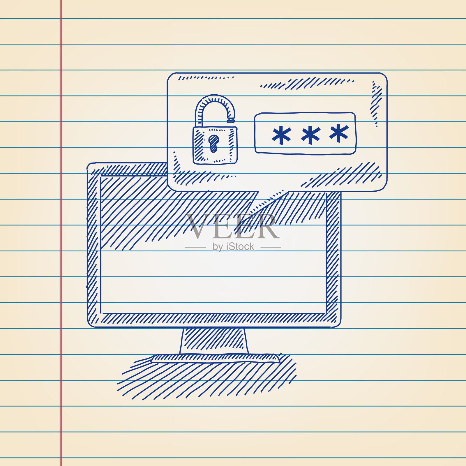 安全电脑绘图在横格纸上插画图片素材