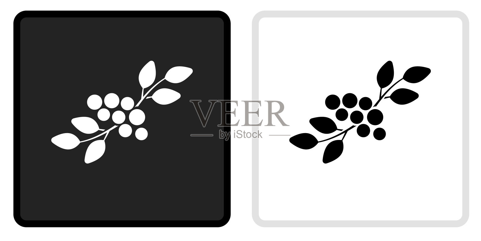 莓叶图标上的黑色按钮与白色翻转插画图片素材