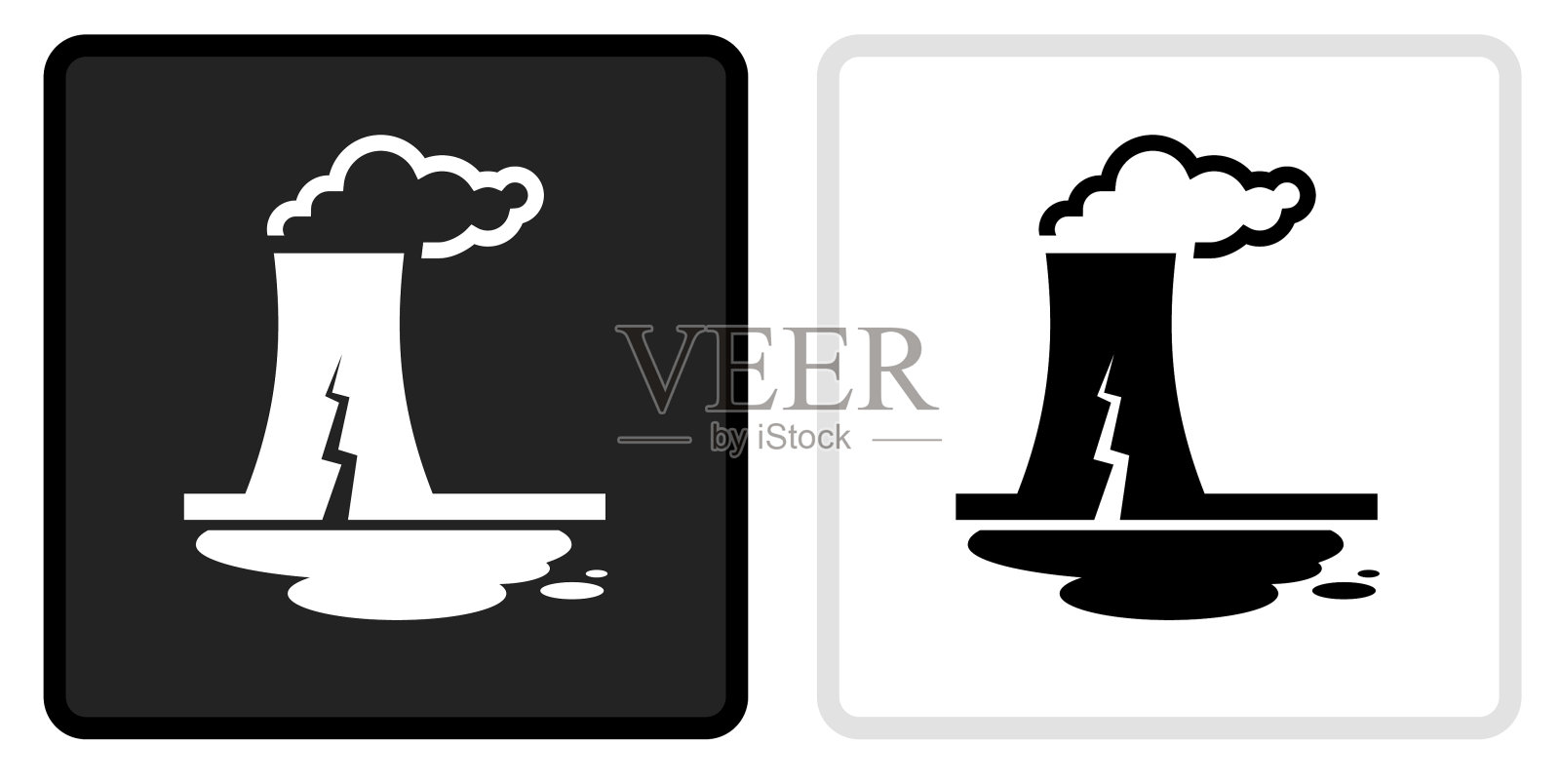 黑色按钮上的核泄漏图标，带白色悬停效果插画图片素材