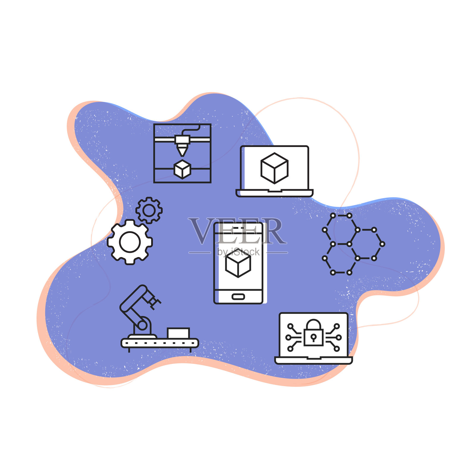 工业4.0现代线条风格矢量插图插画图片素材