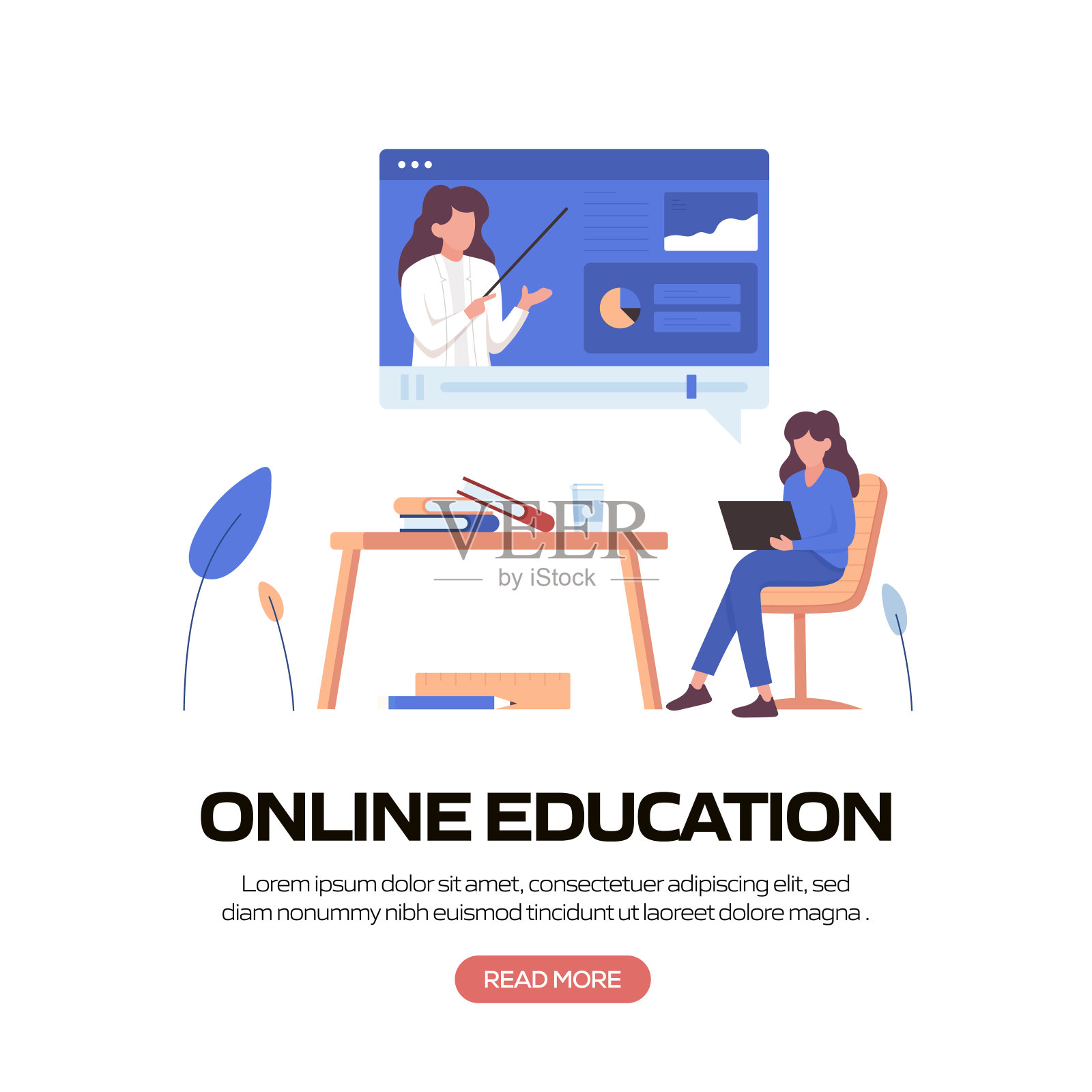 在线教育、电子学习、远程教育、网站横幅、广告和营销材料、在线广告、商业演示等概念矢量插图。插画图片素材