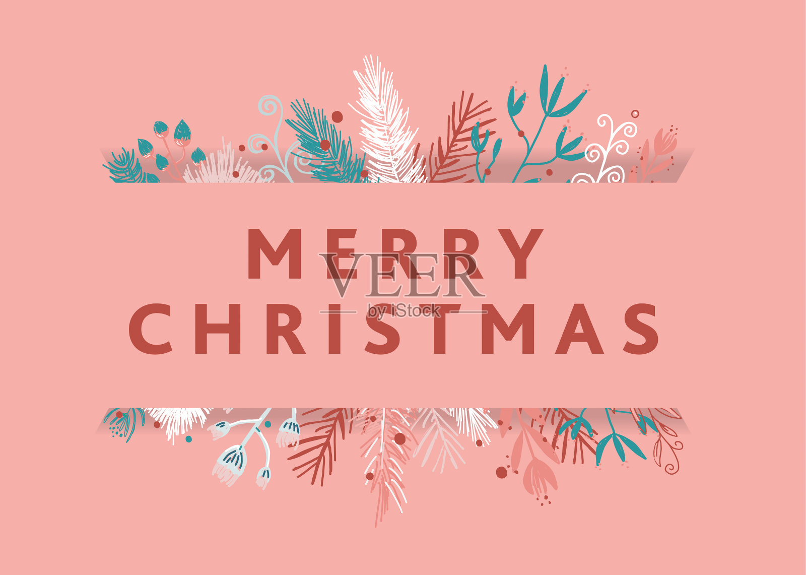 圣诞贺卡设计用花环树枝Merry Christmas型设计插画图片素材