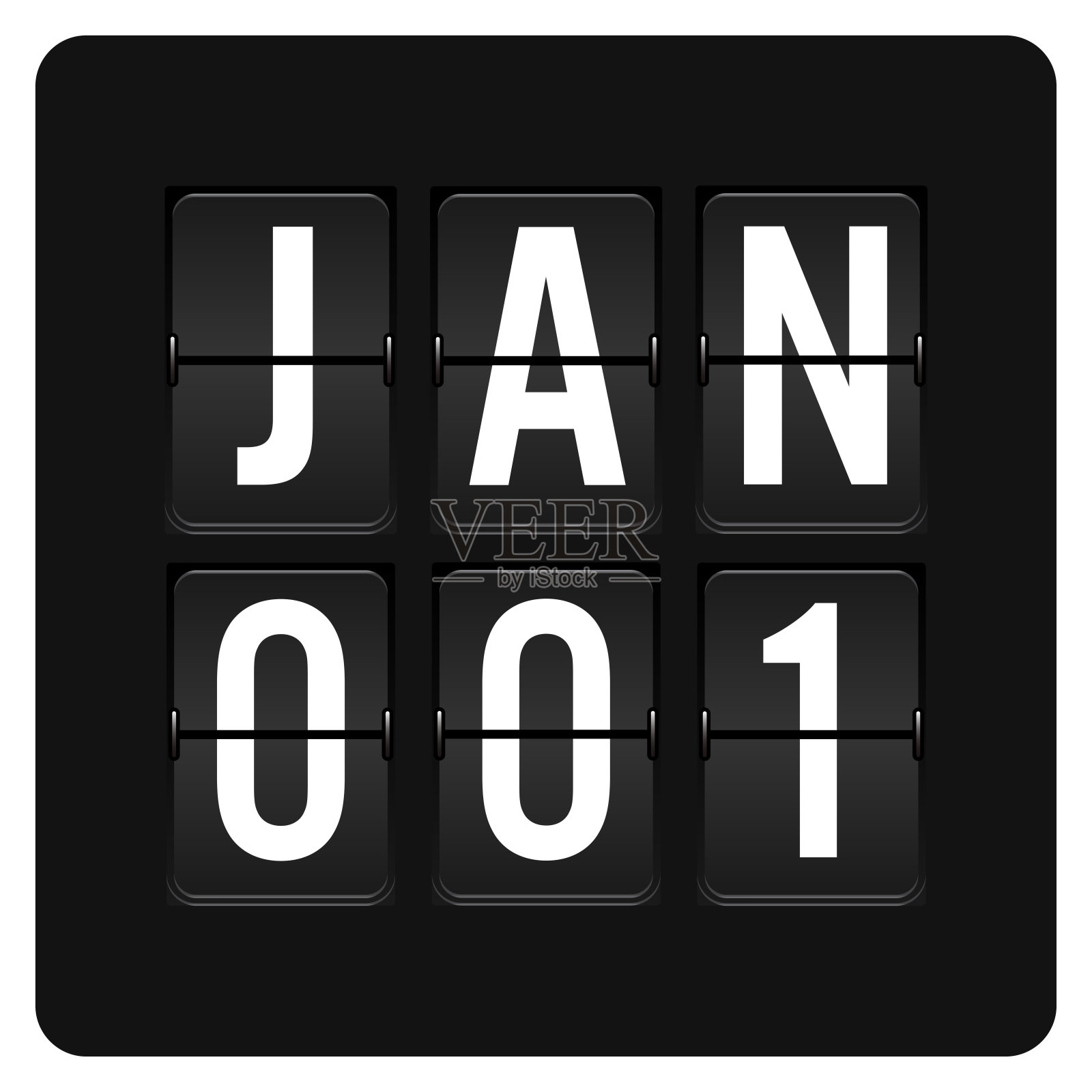 1月1日-每日日历和黑色翻转记分牌数字计时器与日期插画图片素材