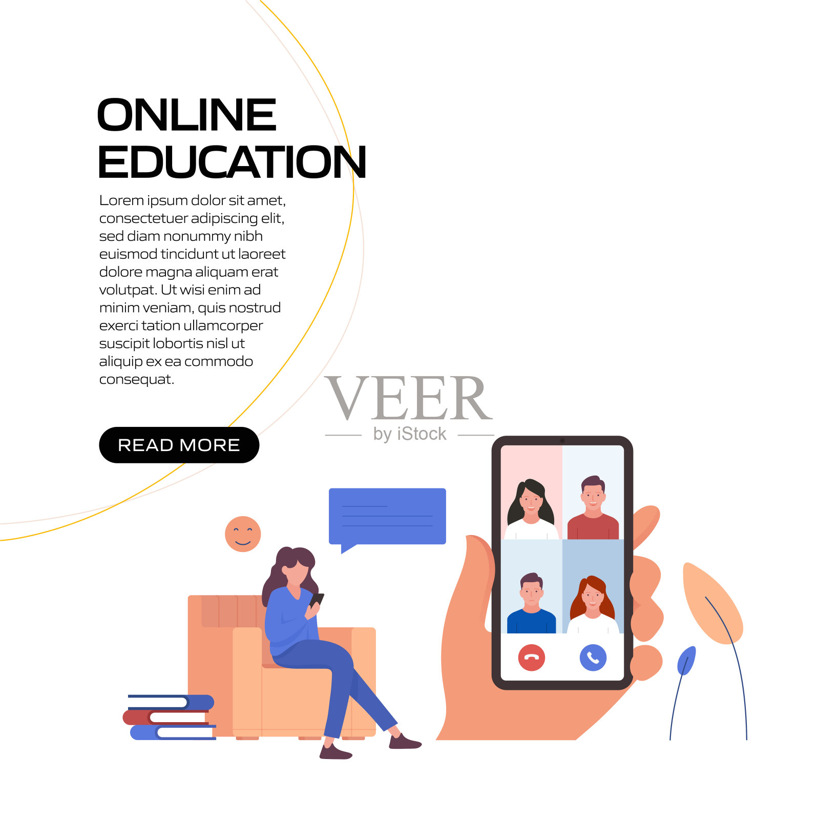 在线教育、电子学习、远程教育、网站横幅、广告和营销材料、在线广告、商业演示等概念矢量插图。插画图片素材