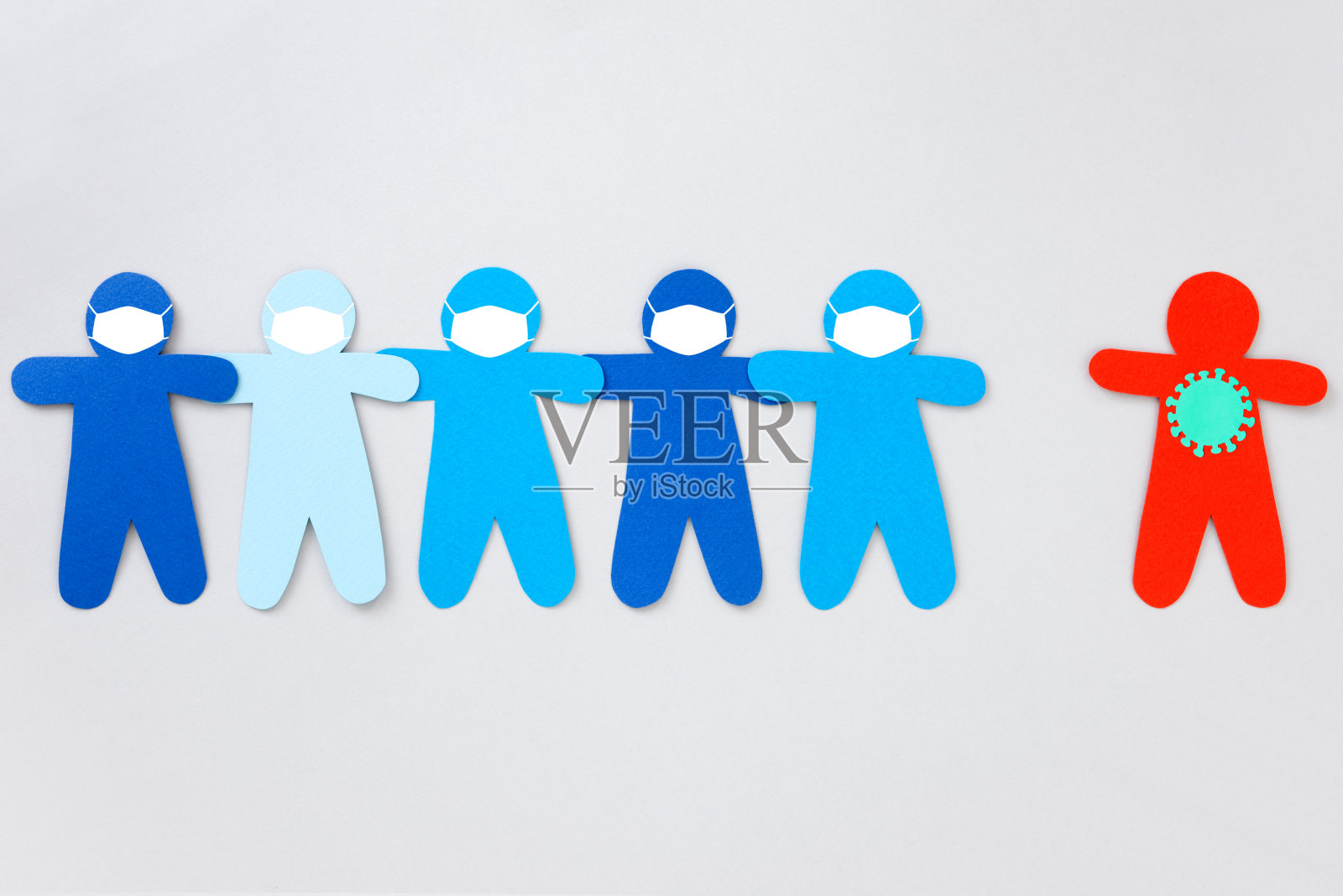 口罩保护了蓝男孩病毒感染了红男孩插画图片素材