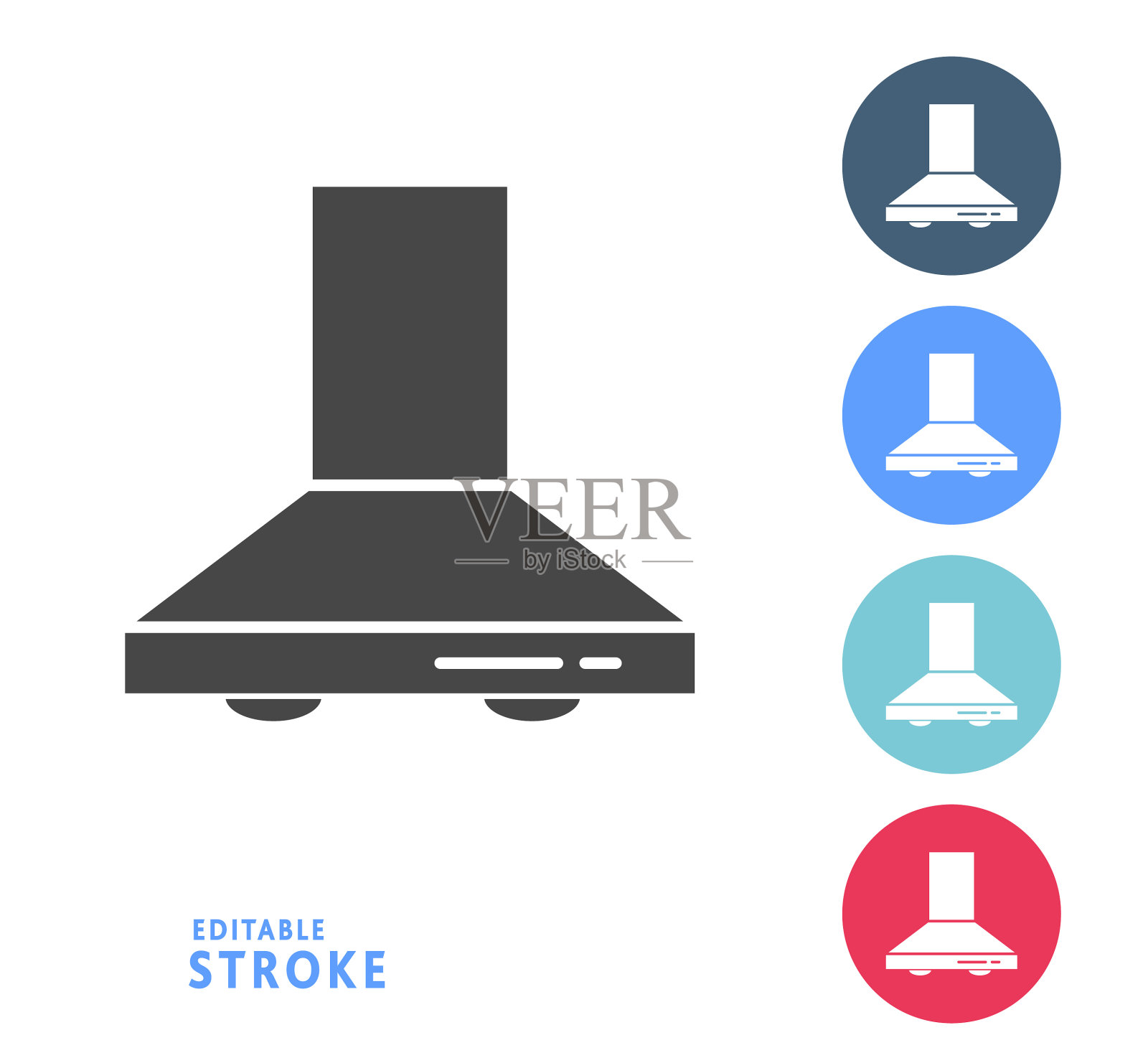 家庭效率厨房排气罩图标设置与多色圈插画图片素材