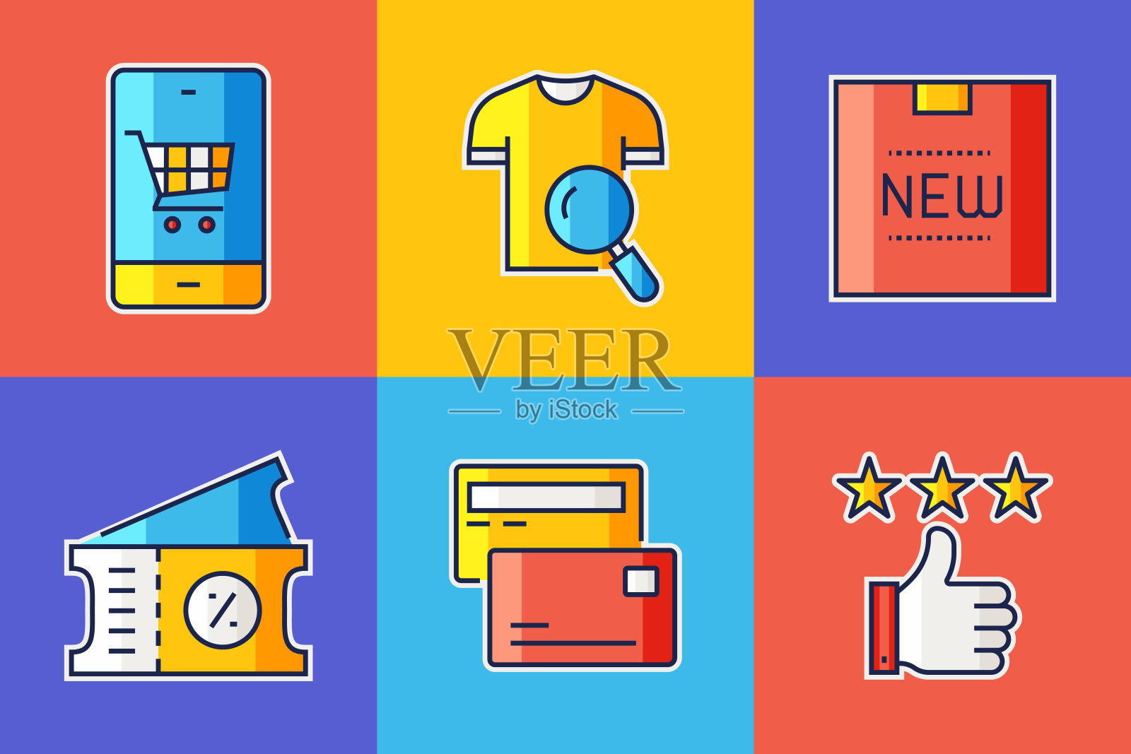 购物和零售相关的平线图标。轮廓矢量符号插图。插画图片素材