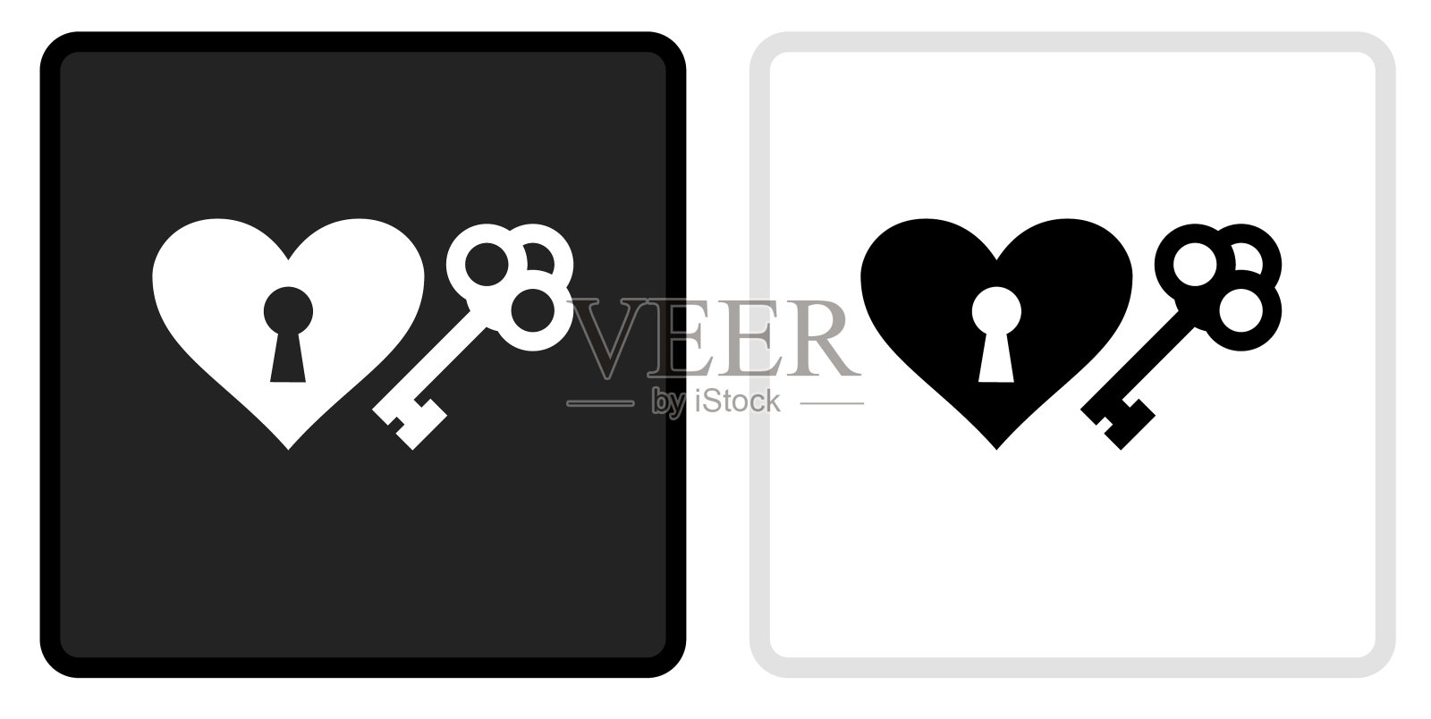 关键的心图标上的黑色按钮与白色翻转插画图片素材
