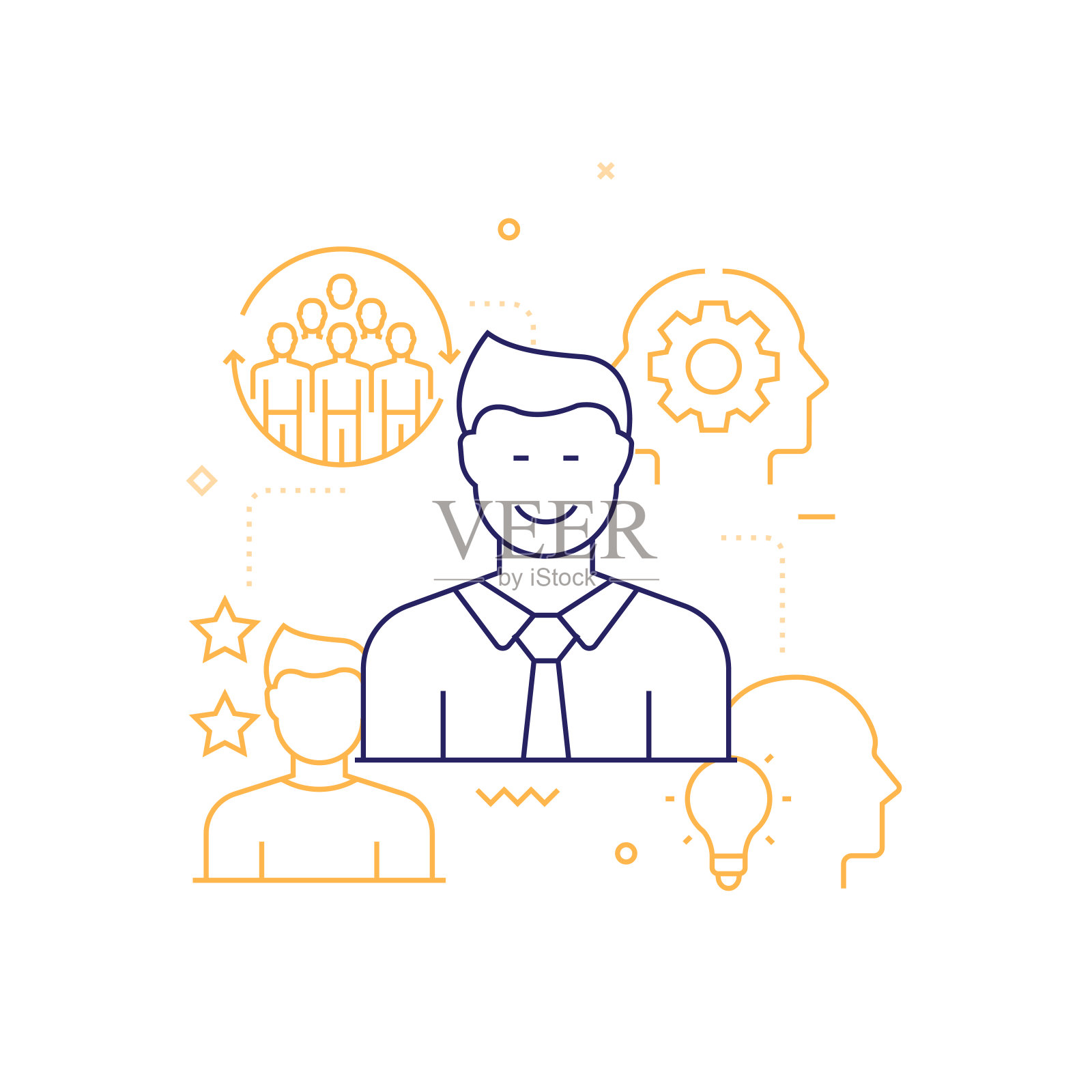 业务人员相关的线图标，轮廓向量符号插图。设计元素图片