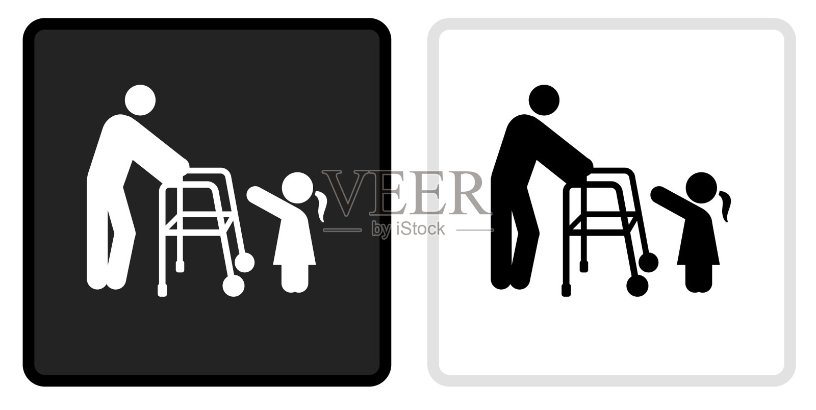 老和年轻的图标在黑色按钮与白色滚动插画图片素材