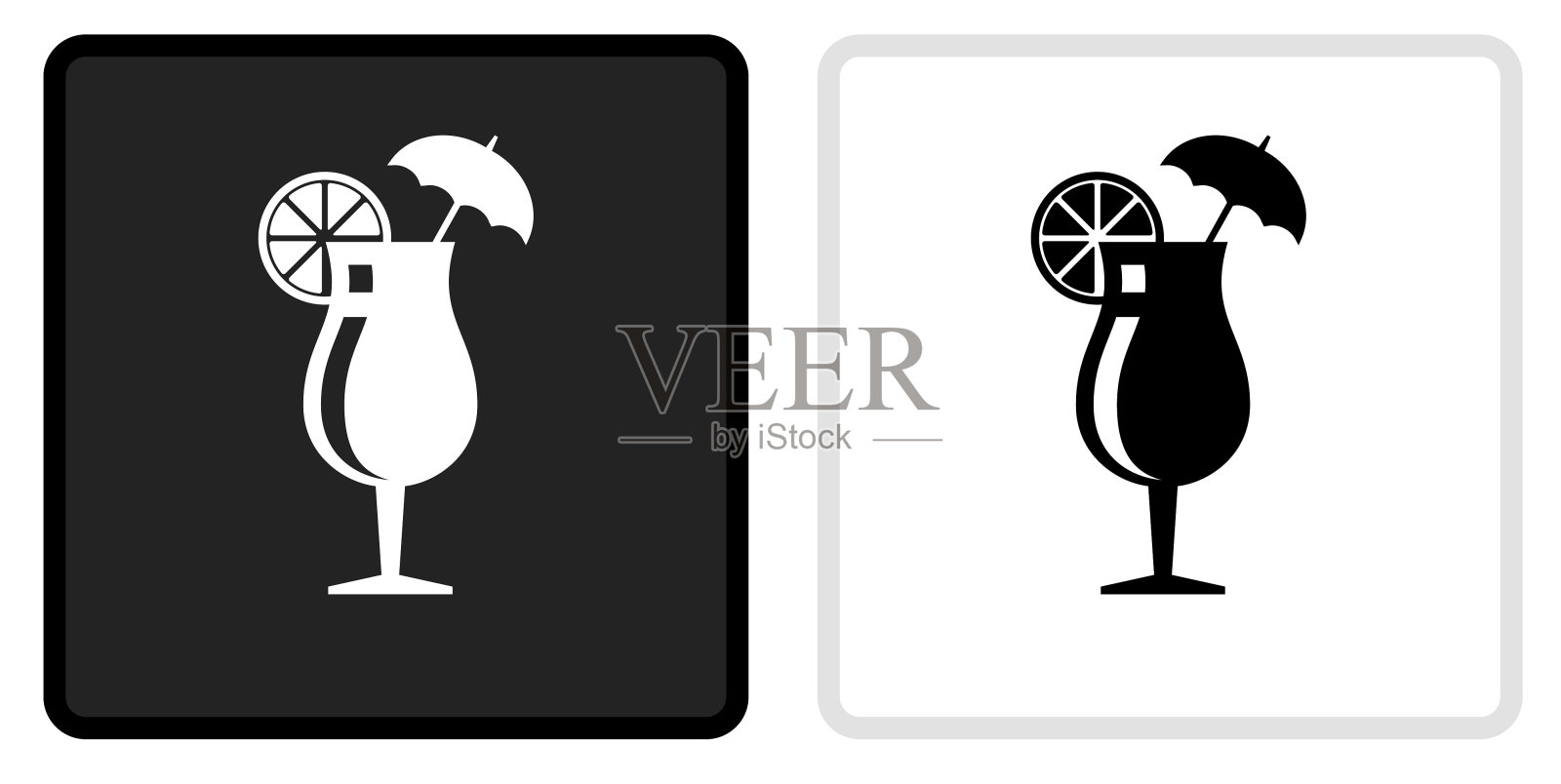 鸡尾酒杯图标上的黑色按钮与白色翻转插画图片素材