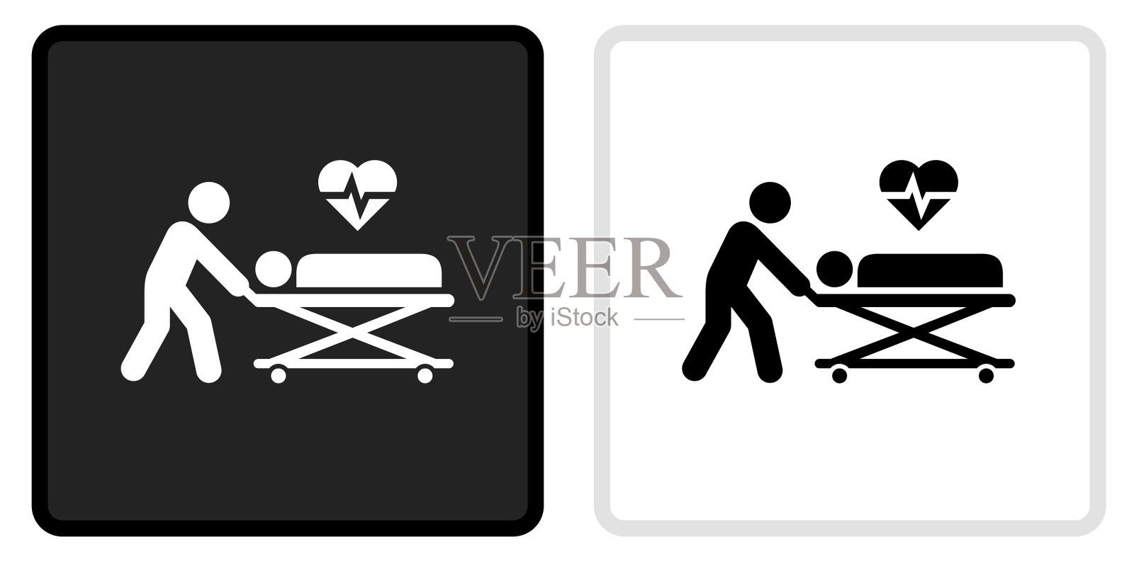 病人图标在黑色按钮与白色翻转插画图片素材
