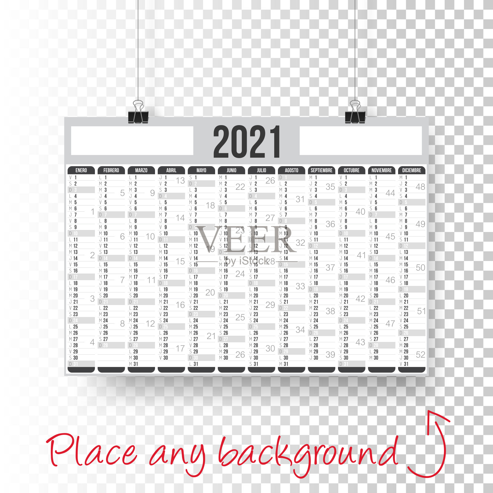 西班牙日历2021 -海报上的空白背景插画图片素材