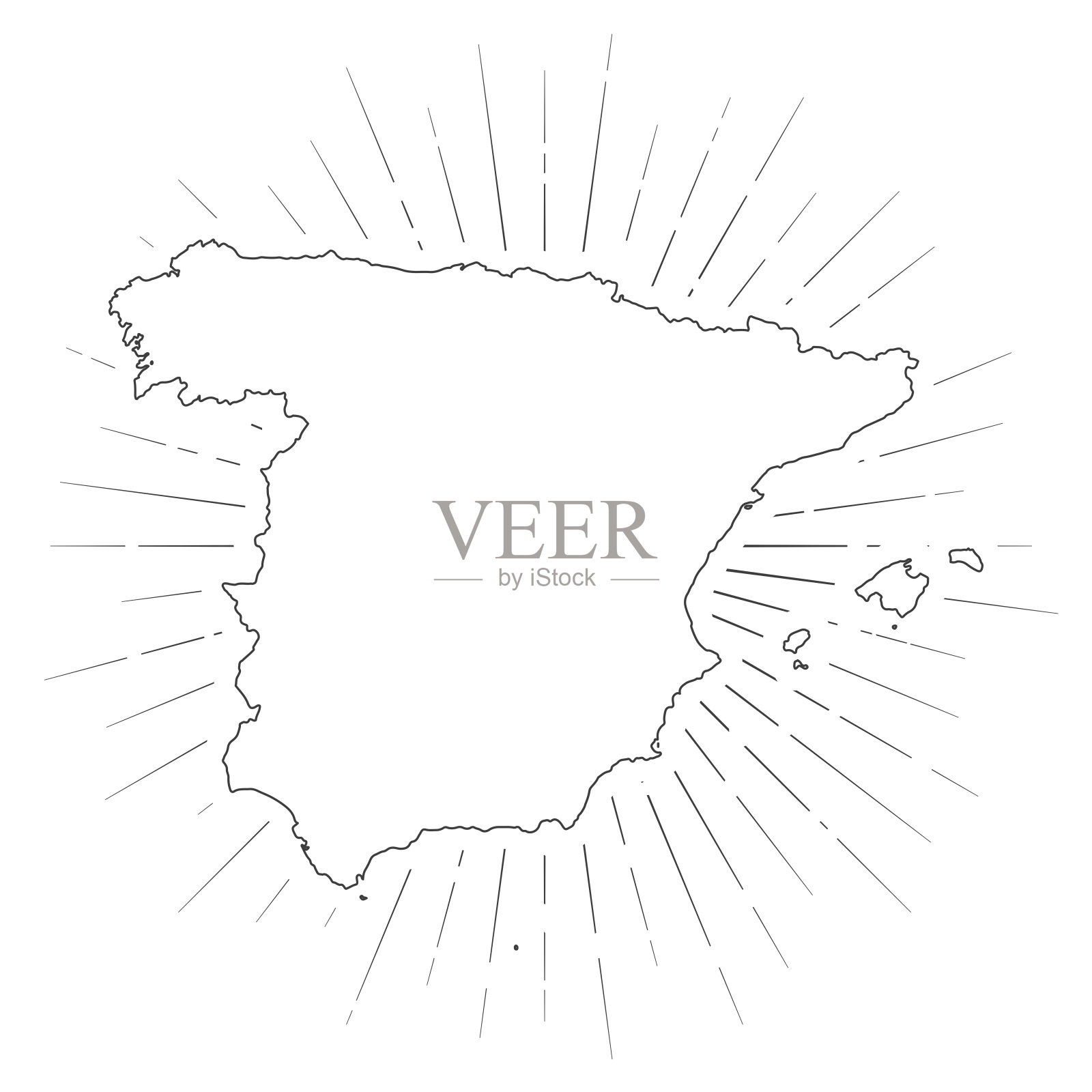 西班牙地图与阳光在白色的背景插画图片素材