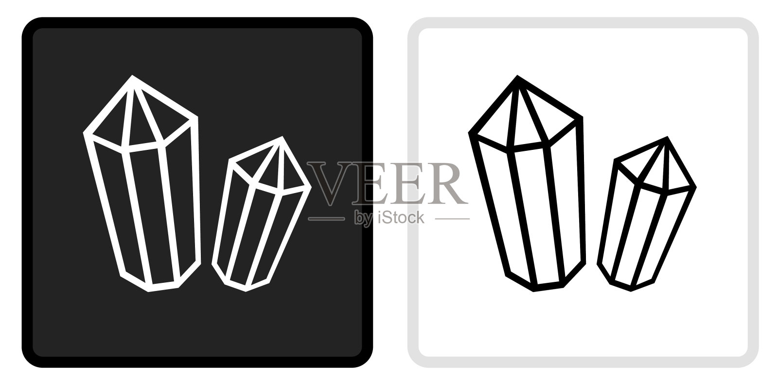 水晶和矿物图标上的黑色按钮与白色滚动插画图片素材