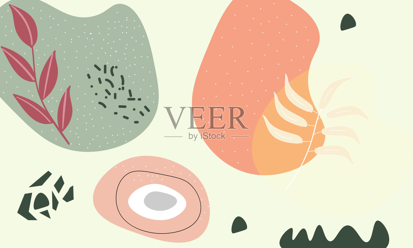 无缝模式与彩色手绘有机形状，线条，涂鸦和元素。自然的形式。矢量时尚的设计完美的印刷品，传单，横幅，织物，邀请，品牌，封面。插画图片素材