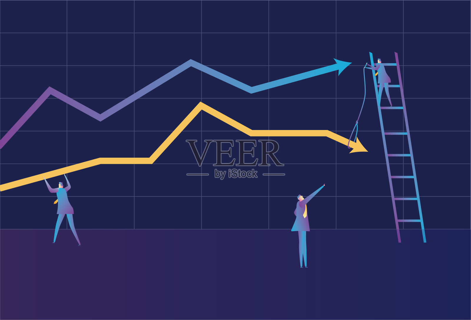 商人调整股票市场的涨跌插画图片素材