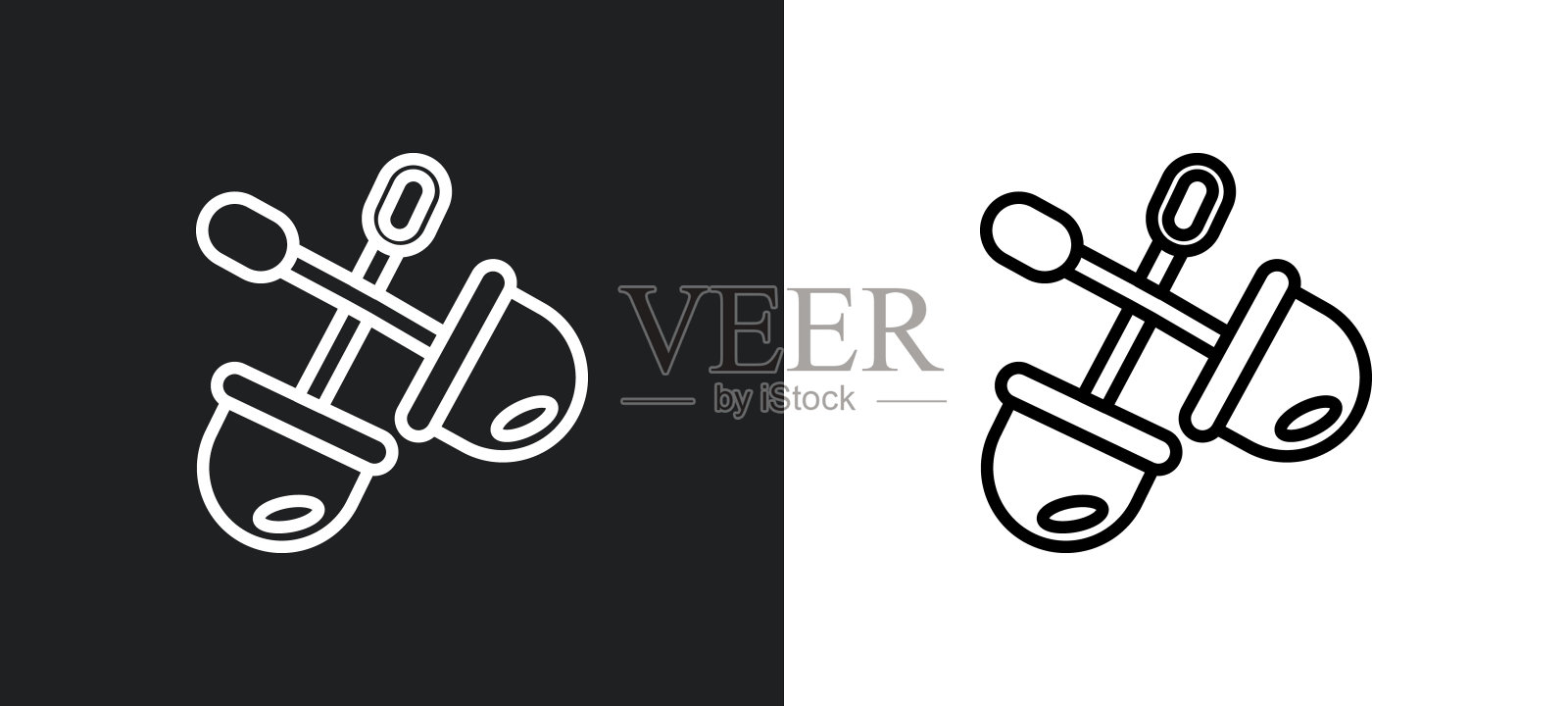 两个铲子勾勒出白色和黑色的图标。两个铲子平面矢量图标从建设集合为web，移动应用程序和ui。插画图片素材