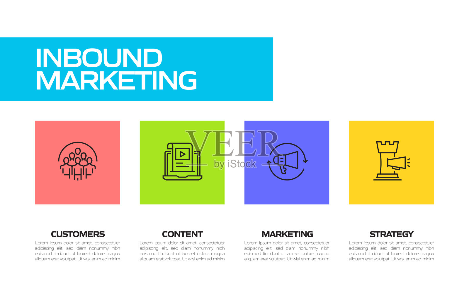 入站营销相关线路图标。向量符号说明。插画图片素材