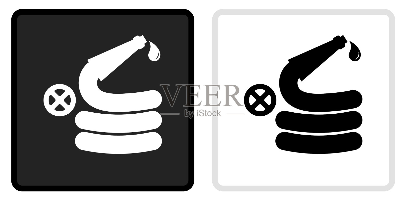 消防水龙带图标上的黑色按钮与白色翻转设计元素图片