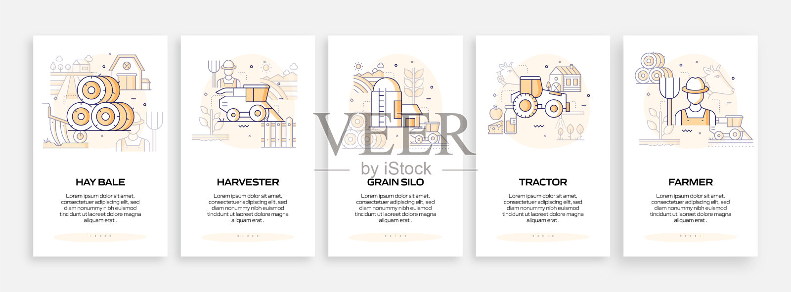 带有平面图标的移动应用页面屏幕。用户体验，用户界面设计模板矢量插图插画图片素材