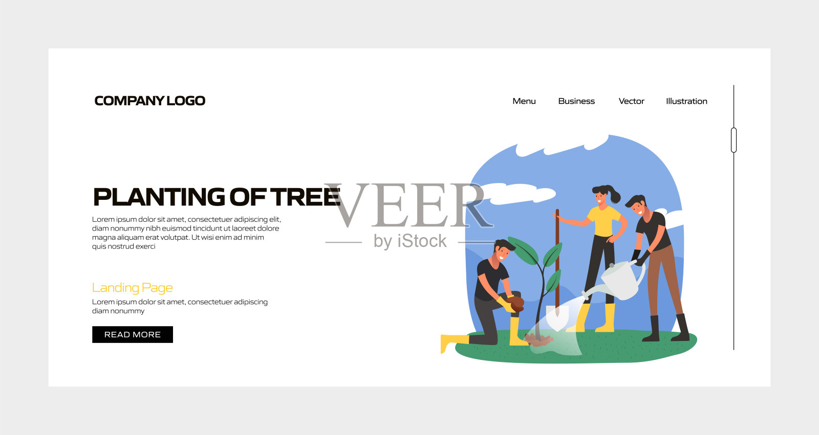 种植树木概念矢量插图登陆页面模板，网站横幅，广告和营销材料，在线广告，业务演示等。插画图片素材