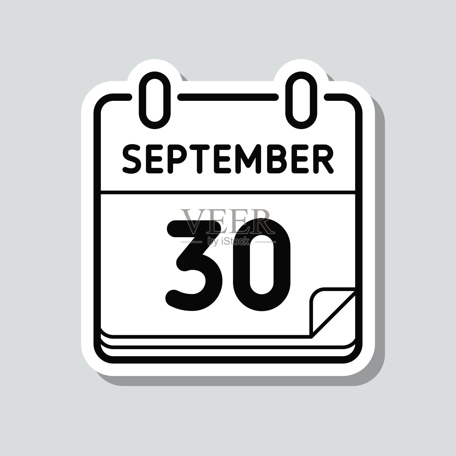 9月30日。灰色背景上的图标贴纸插画图片素材