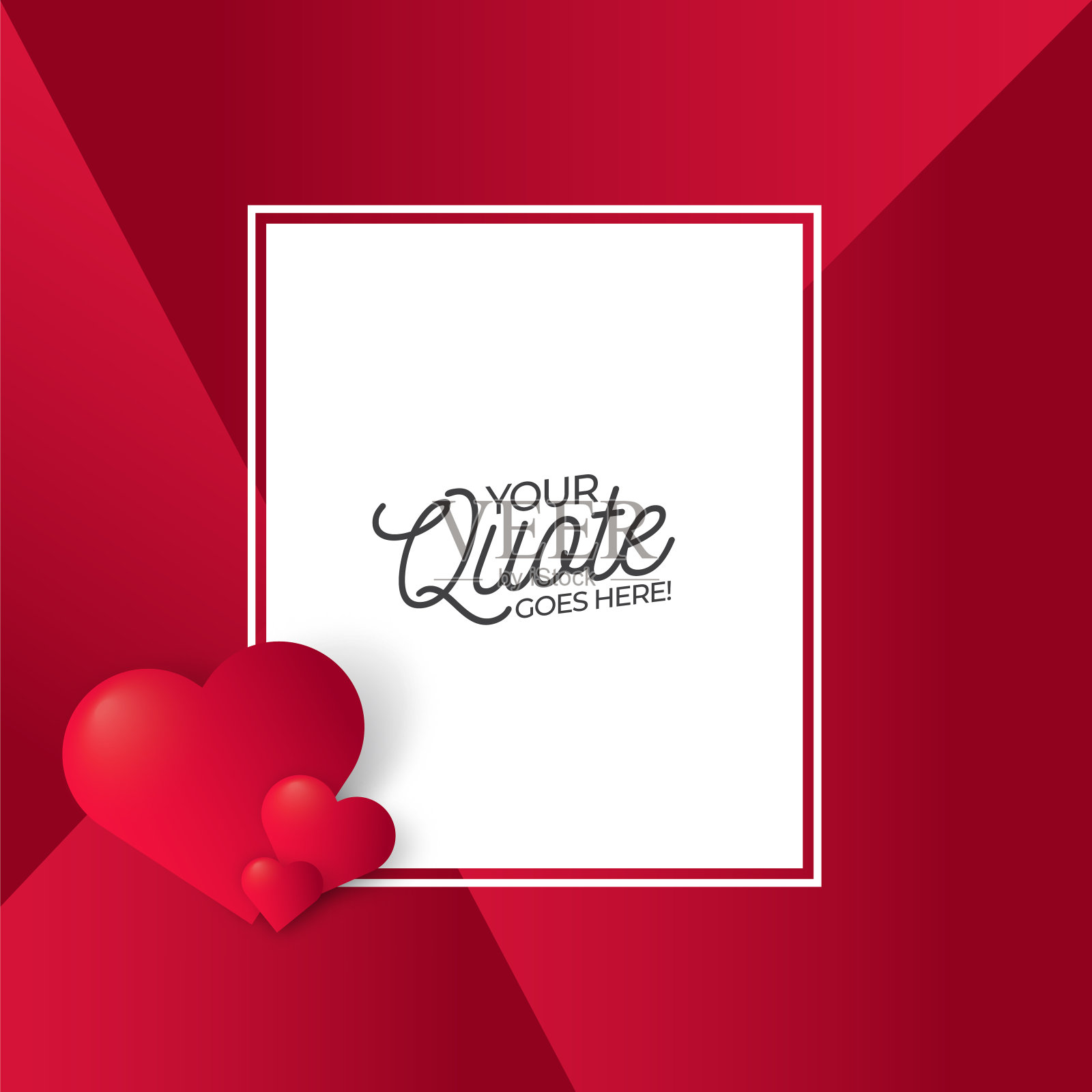 红色背景和白色框架上的3D红色爱心库存插图插画图片素材