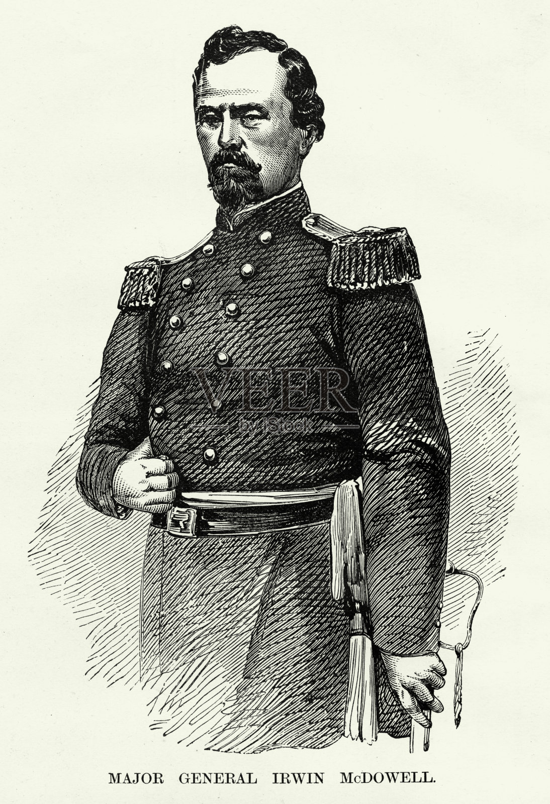 古董:欧文·麦克道尔少将内战版画插画图片素材
