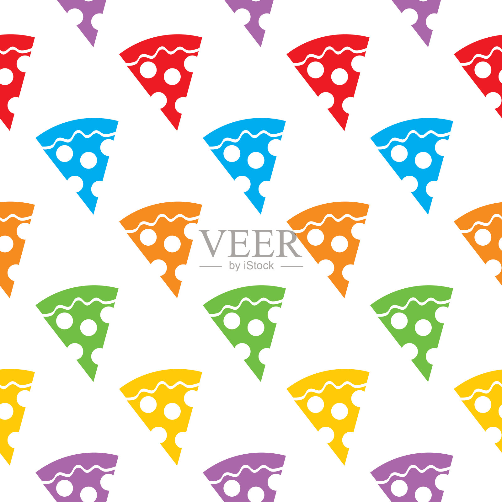 彩色披萨片无缝图案插画图片素材