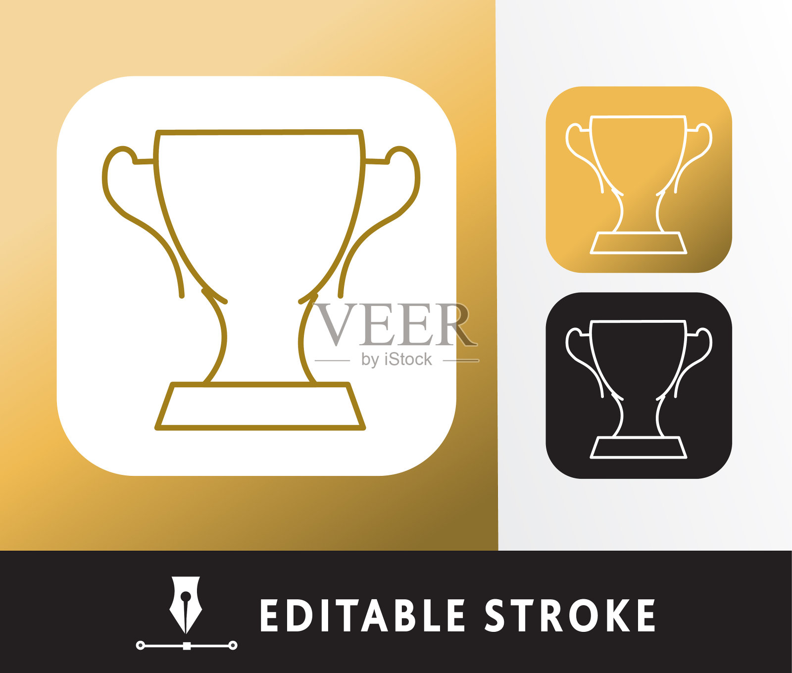 奖项奖杯和获奖奖杯主题细线图标设置-可编辑的笔触插画图片素材