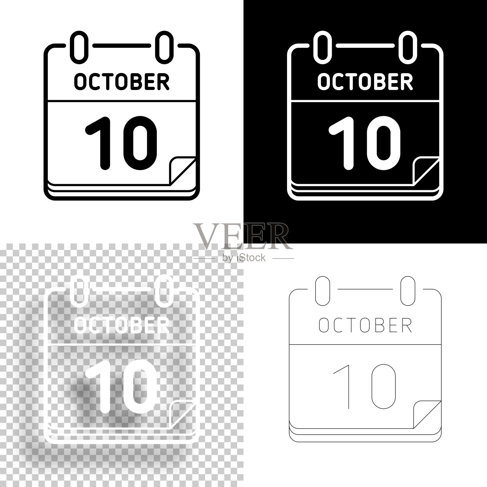 10月10日。图标设计。空白，白色和黑色背景-线图标插画图片素材