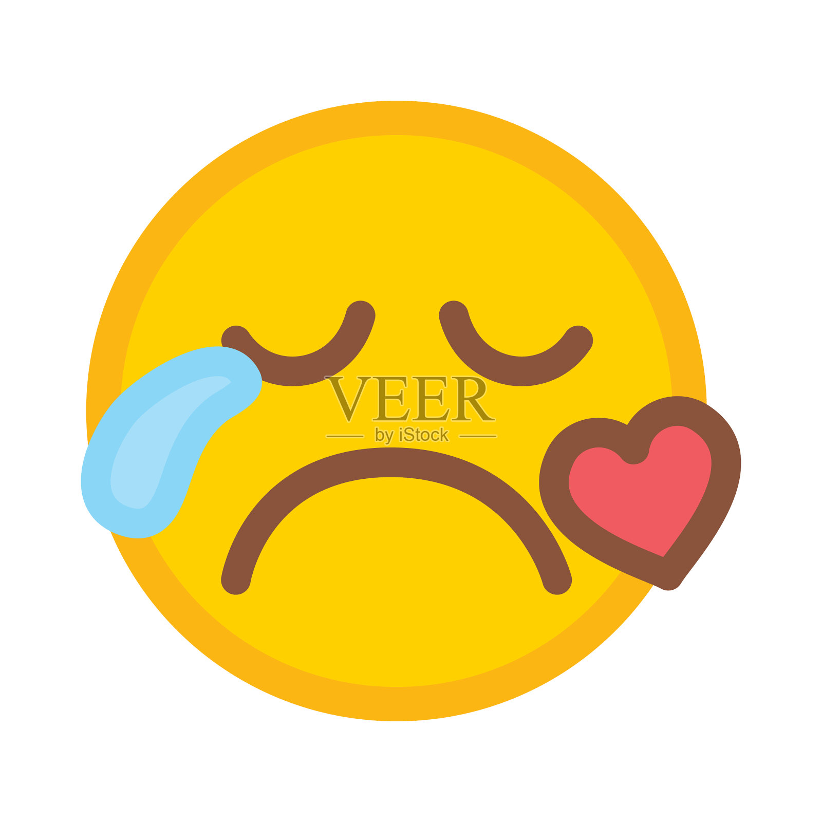 可爱的社交媒体表情符号，在孤立的白色背景下带着爱的悲伤眼泪插画图片素材