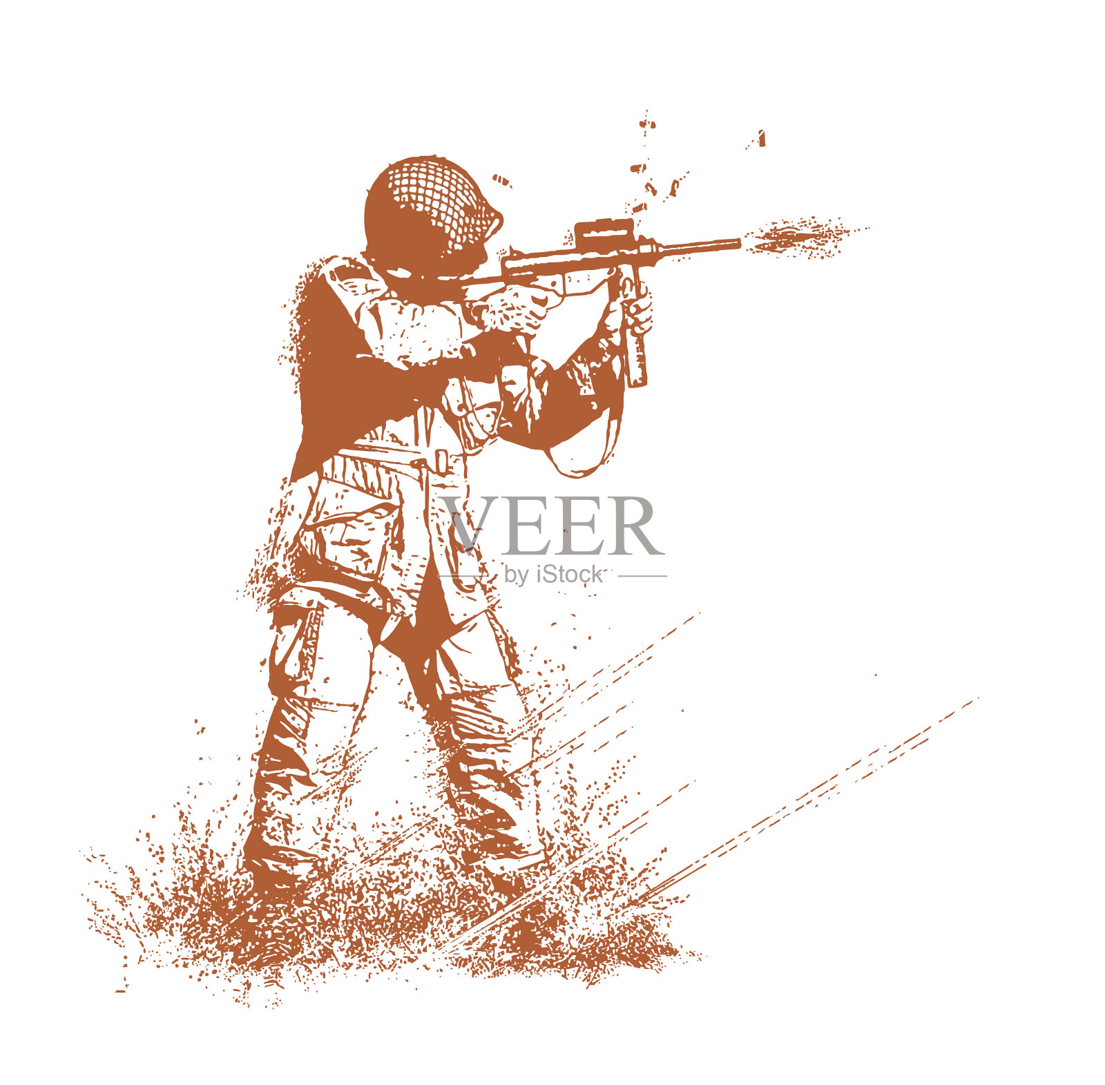 二战士兵在奥马哈海滩上用油枪射击插画图片素材